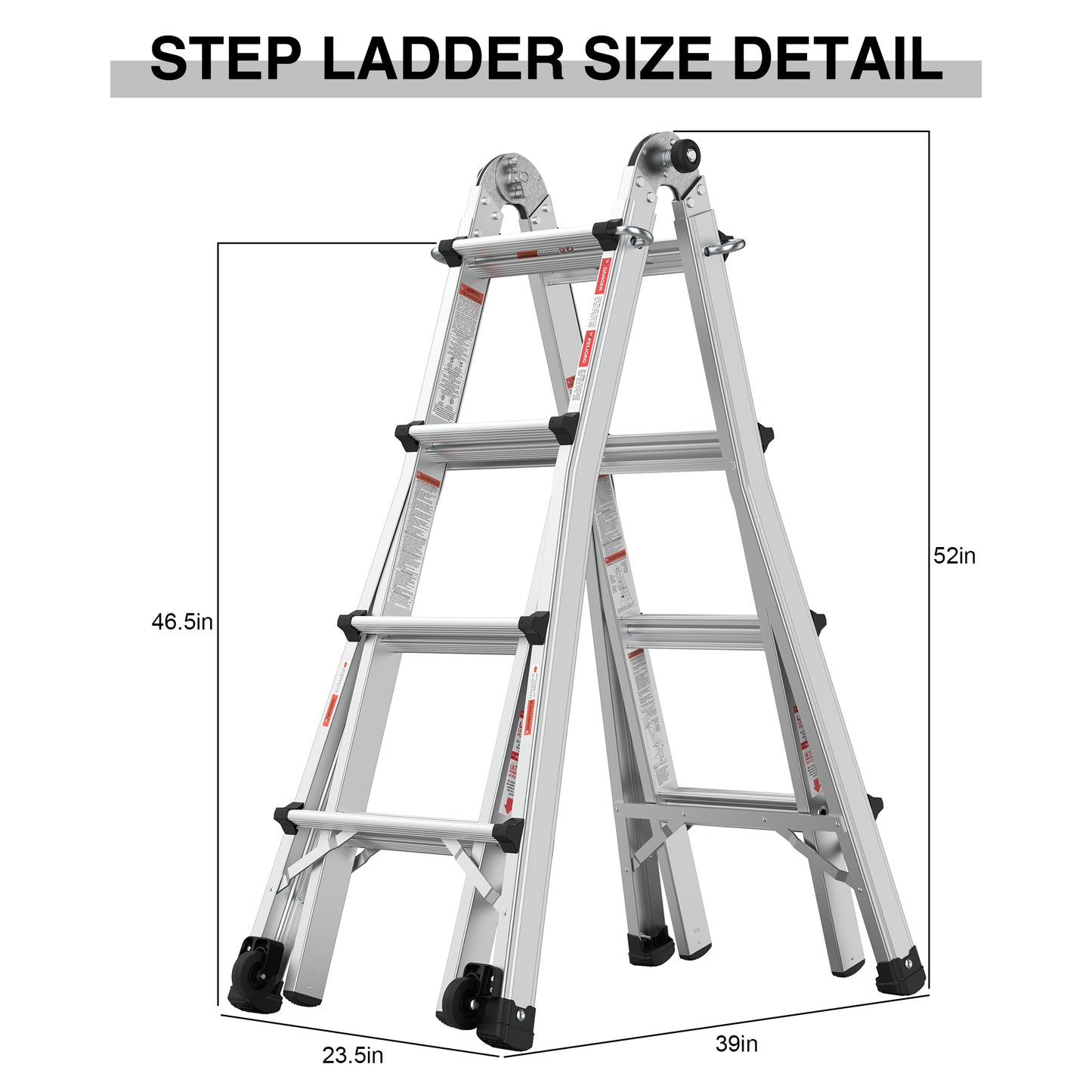 Aluminum Multi-Position Ladder with Wheels, 300 lbs Weight Rating, 17 FT