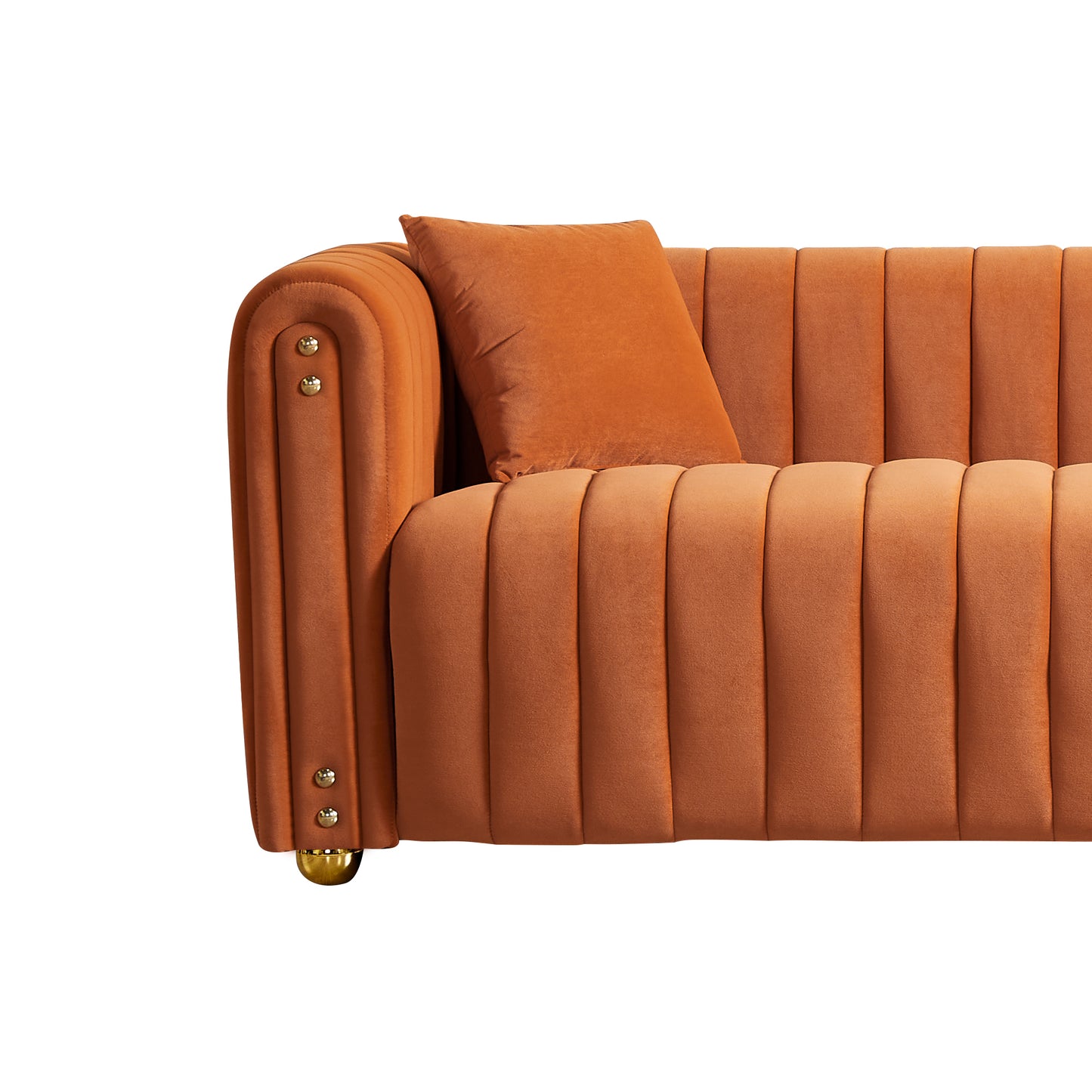 Comfortable 79.92 Orange Velvet Sofa with Vertical Channel Tufting