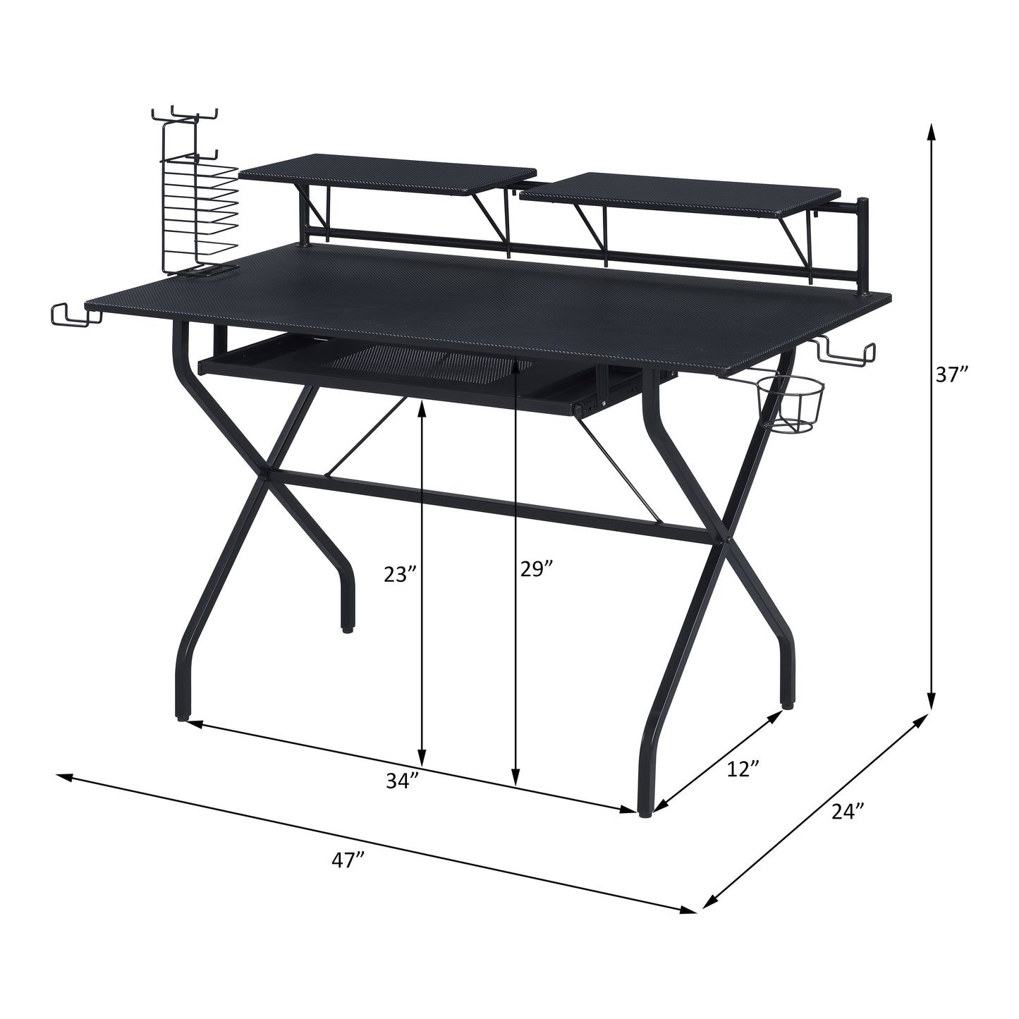 Black Hartman Computer Desk with Keyboard Tray and Storage Shelves - Stylish Black Workstation with Storage and Keyboard Tray