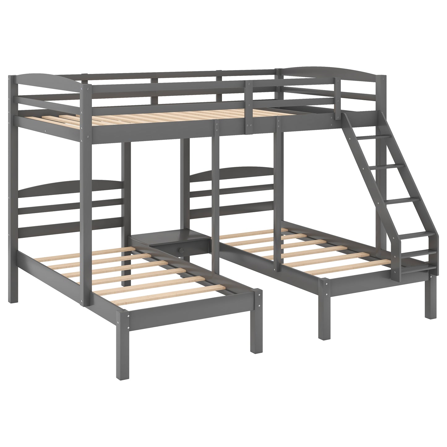 Gray Triple Bunk Bed with Full over Twin & Twin