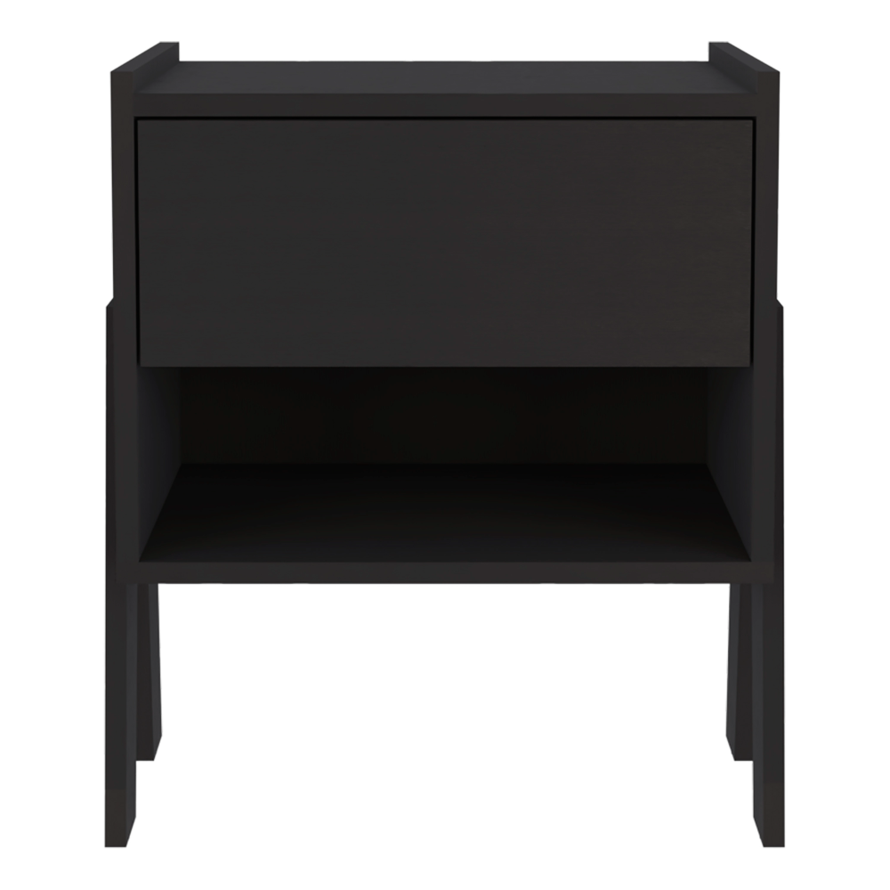 Joy Nightstand, Four Legs, One Open Shelf, One Drawer  -Black