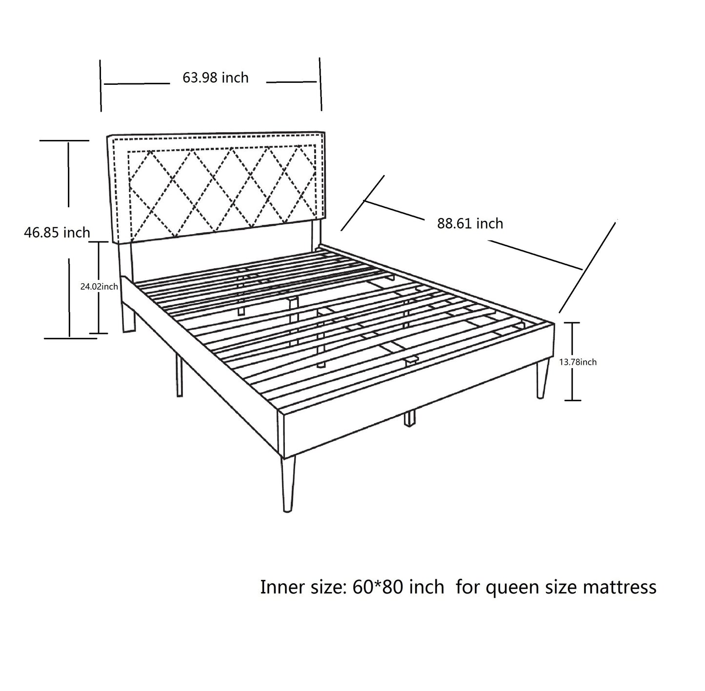 Modern Curved Upholstered Bed, Nailhead Trim (Queen)