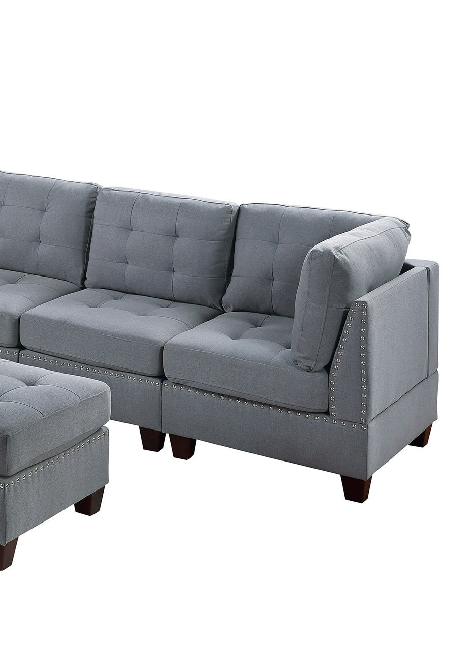 7-Piece Gray Linen-Like Modular Sectional Set with Tufted Nail Head Detailing