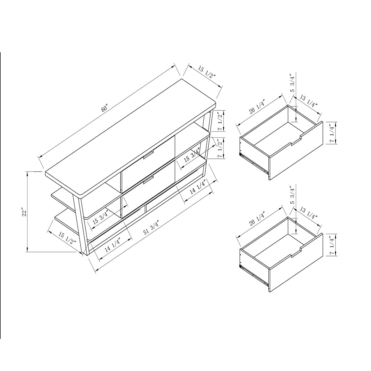 Modern Brown Walnut TV Stand with Open Shelves and Drawers