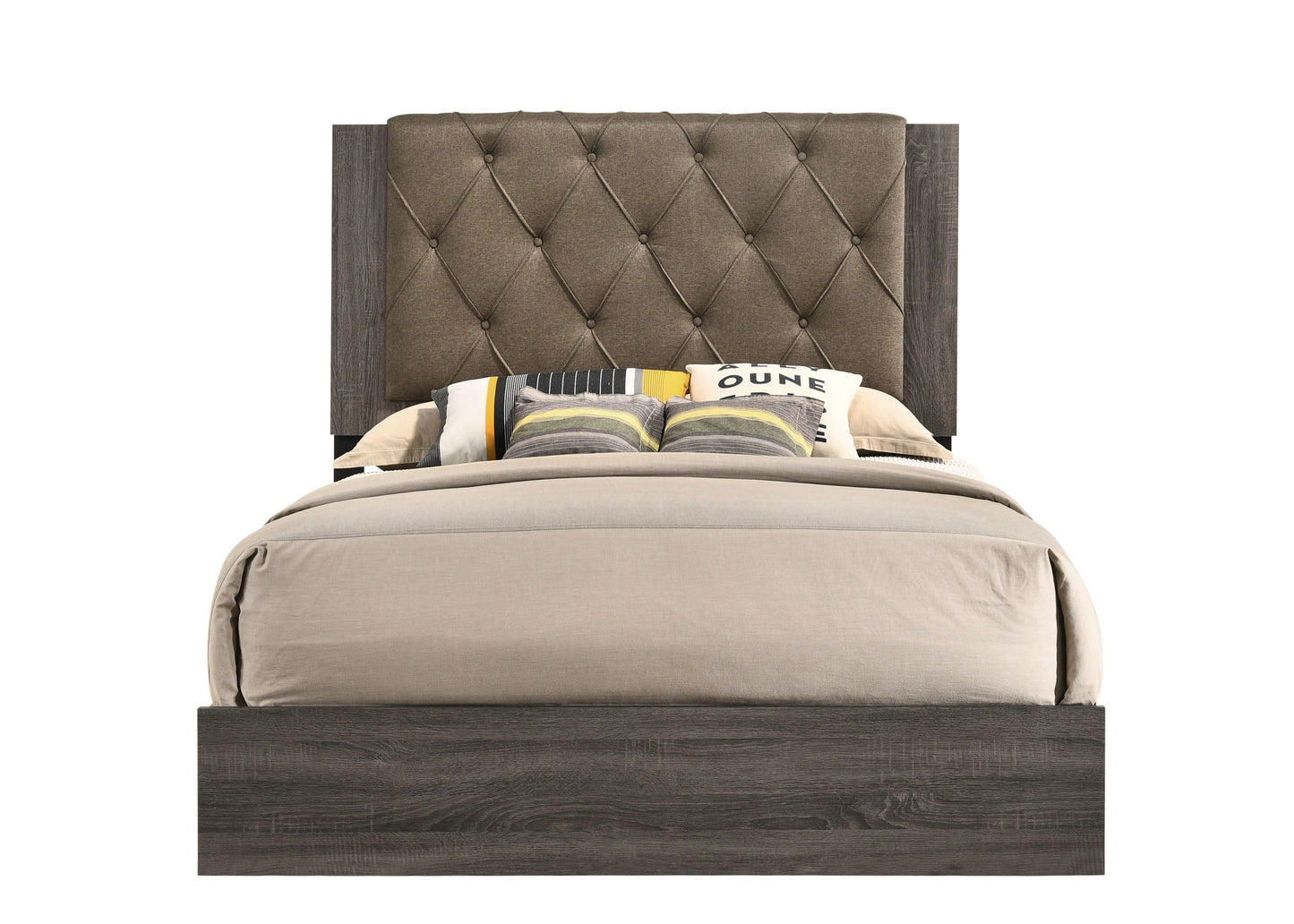 Avantika Queen Bed, Fabric & Rustic Gray Oak 27680Q