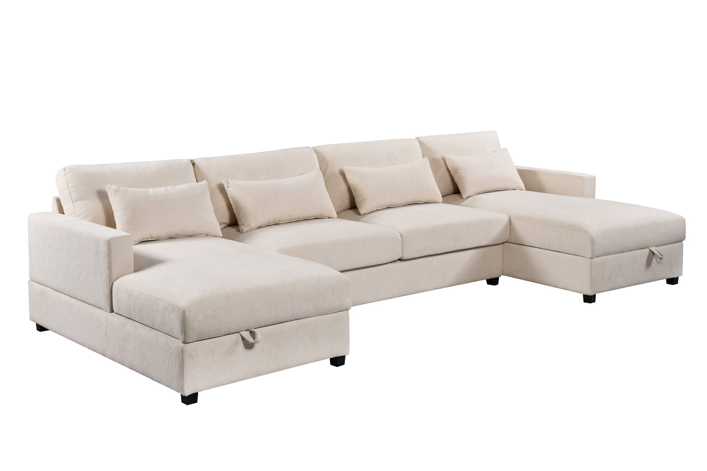 U_STYLE Modern Large U-Shape Sectional Sofa, 2 Large Chaise with Storage Space for Living Room, 4 Lumbar Support Pillows