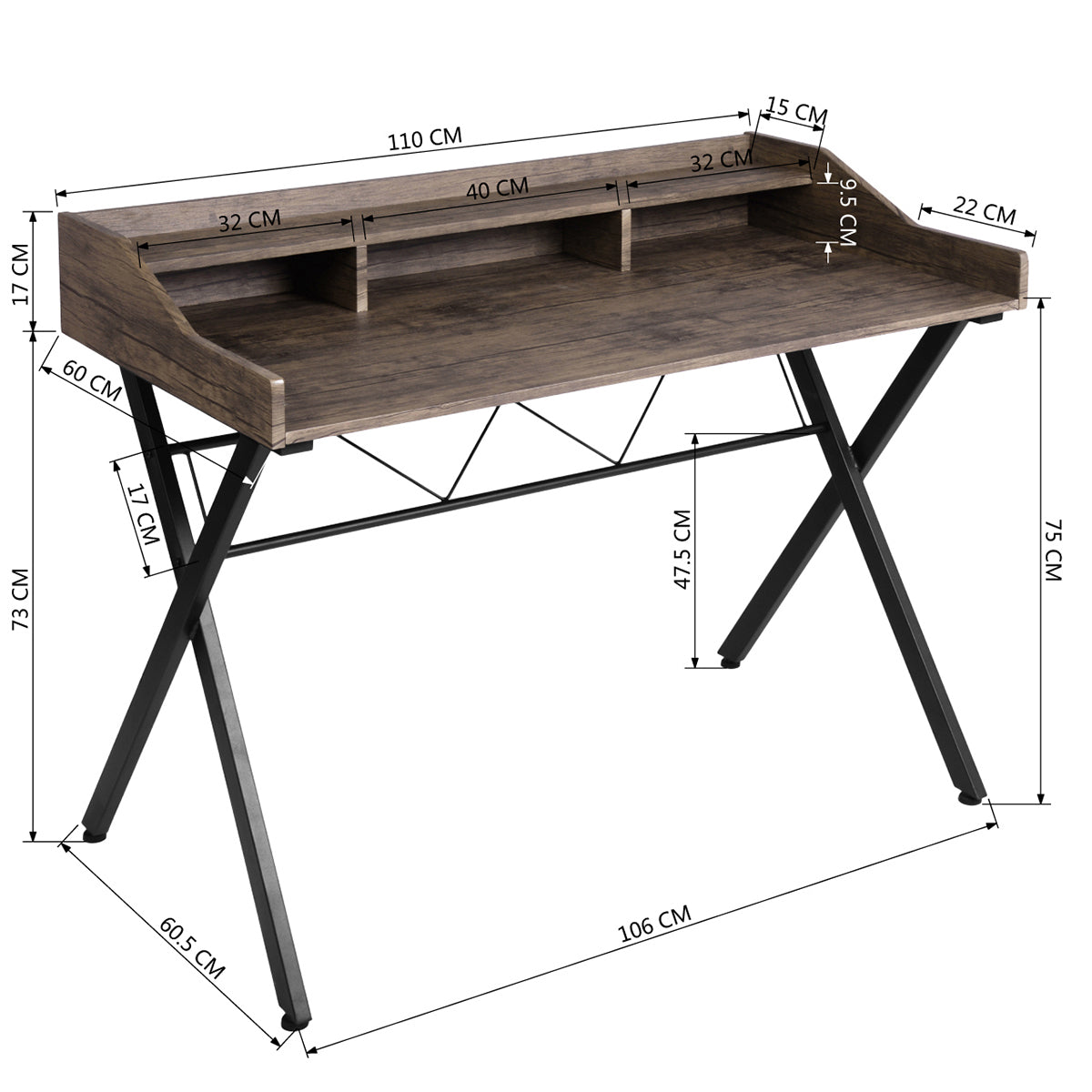 Versatile Beige and White Computer Desk with Storage Cubbies