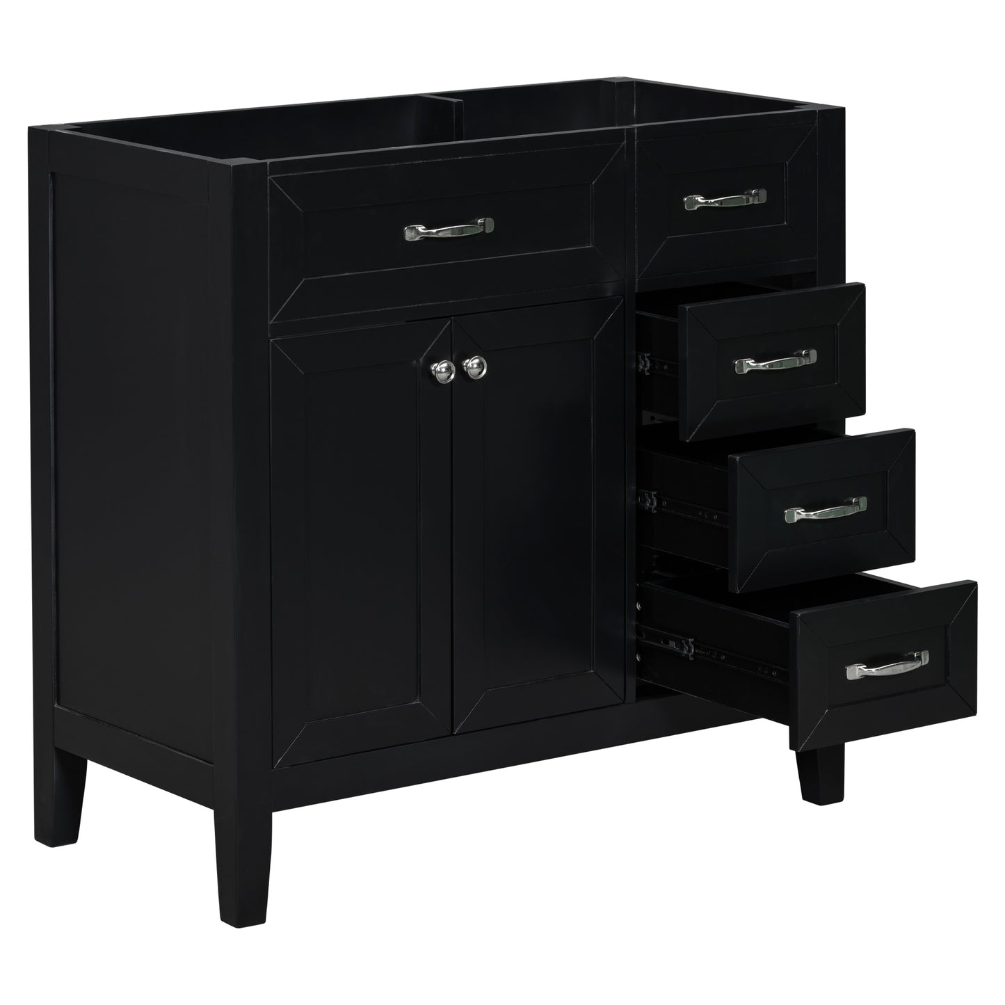 36" Bathroom Vanity without Sink, Cabinet Base Only, Bathroom Cabinet with Drawers, Solid Frame and MDF Board, Black