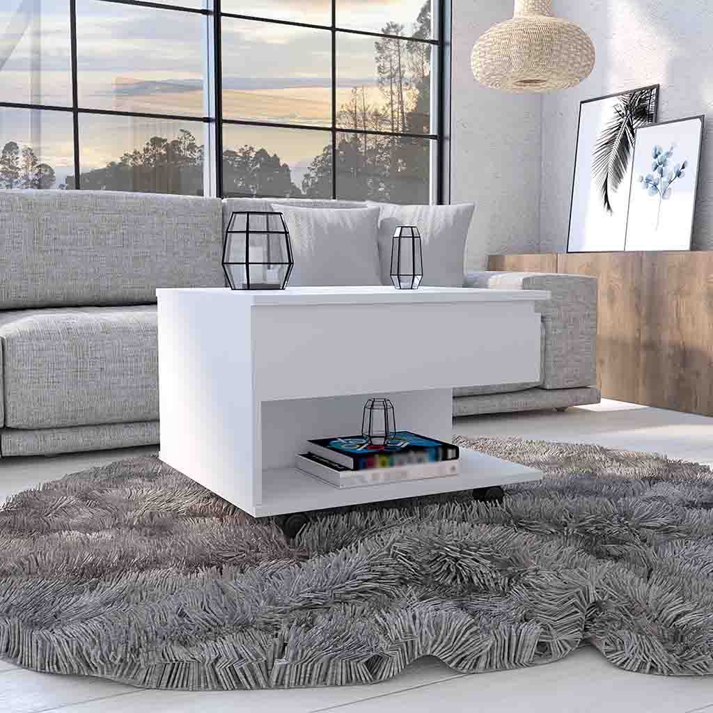 Mercuri Lift Top Coffee Table with Casters, White Finish