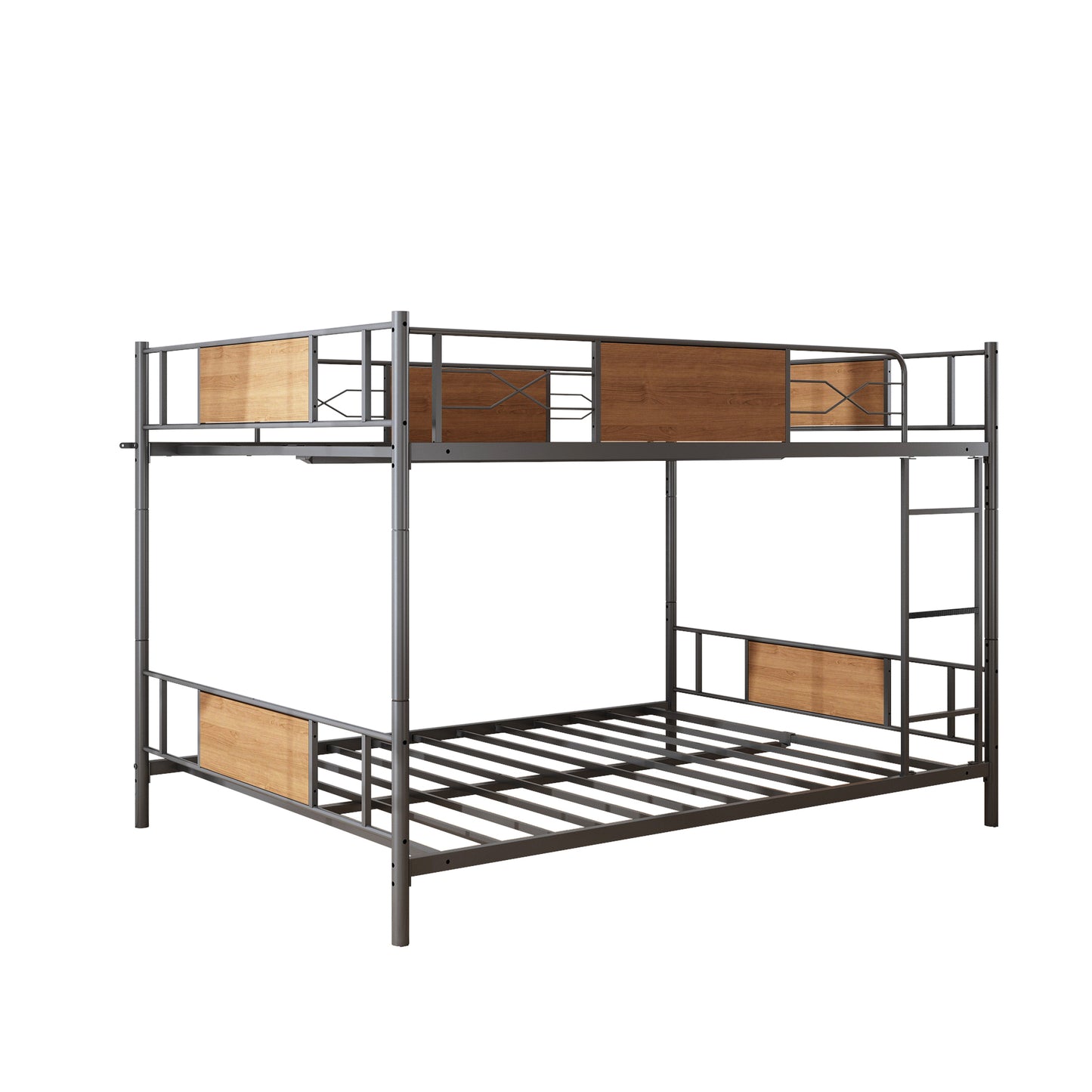 Black Metal Bunk Bed with Sandalwood Finish for Full Over Full Comfort