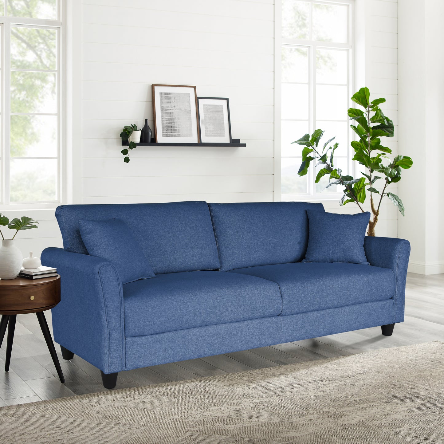 Blue Linen 3-Seat Sofa