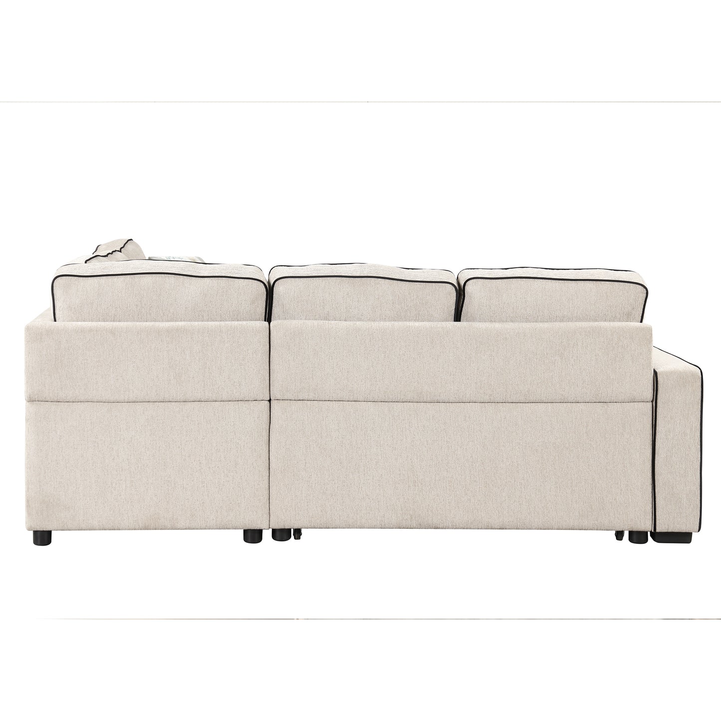 83 Cream Convertible L-Shaped Sleeper Sofa with USB Ports and Power Sockets