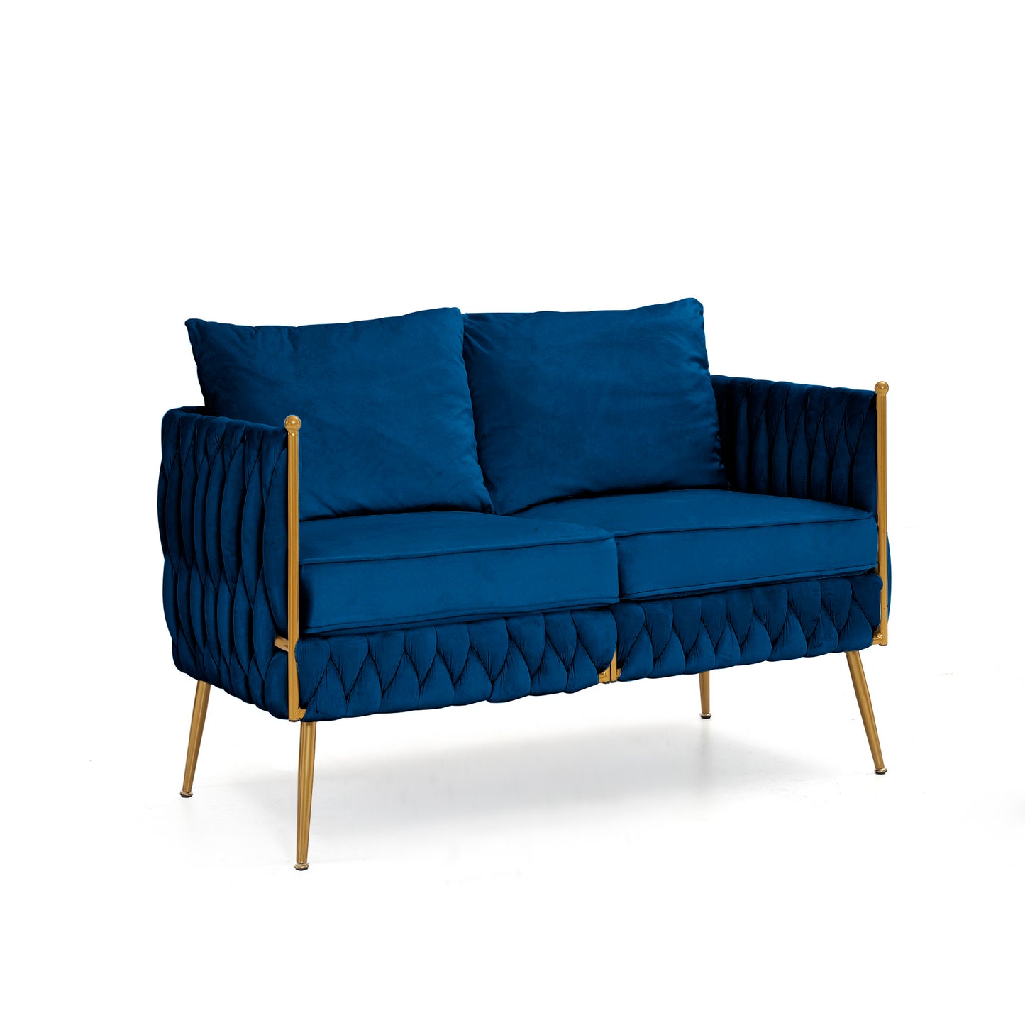 Luxurious Blue Velvet Loveseat Set with Handmade Woven Back