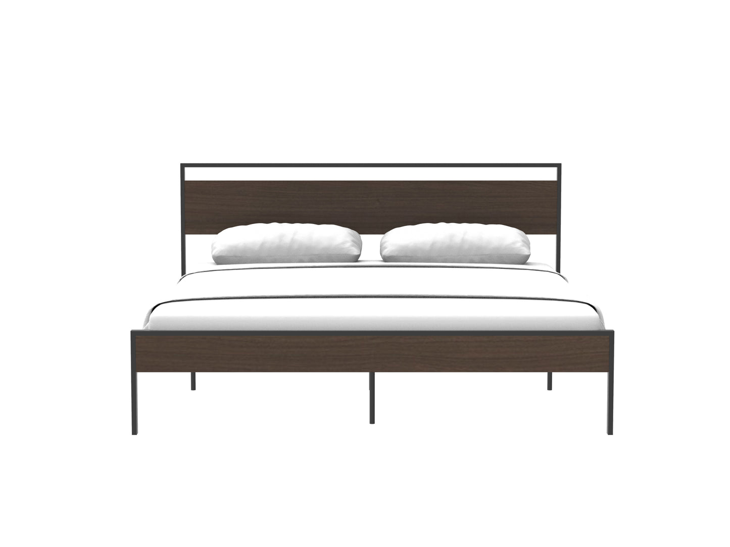 Ceres Metal Bed, Black with Walnut wood Headboard&Footboard, King