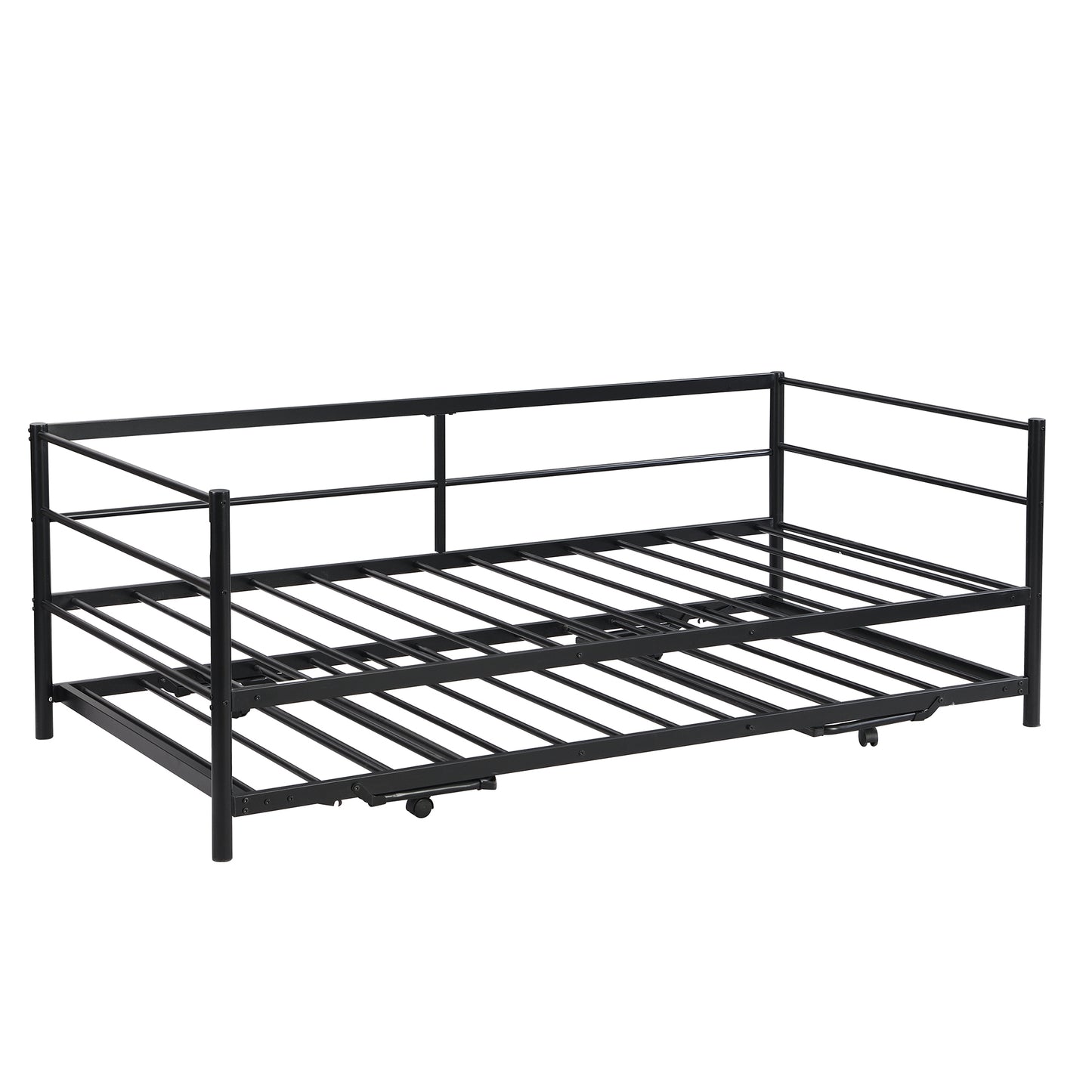 Twin Size Metal Daybed with Adjustable Trundle, Pop Up Trundle, Black