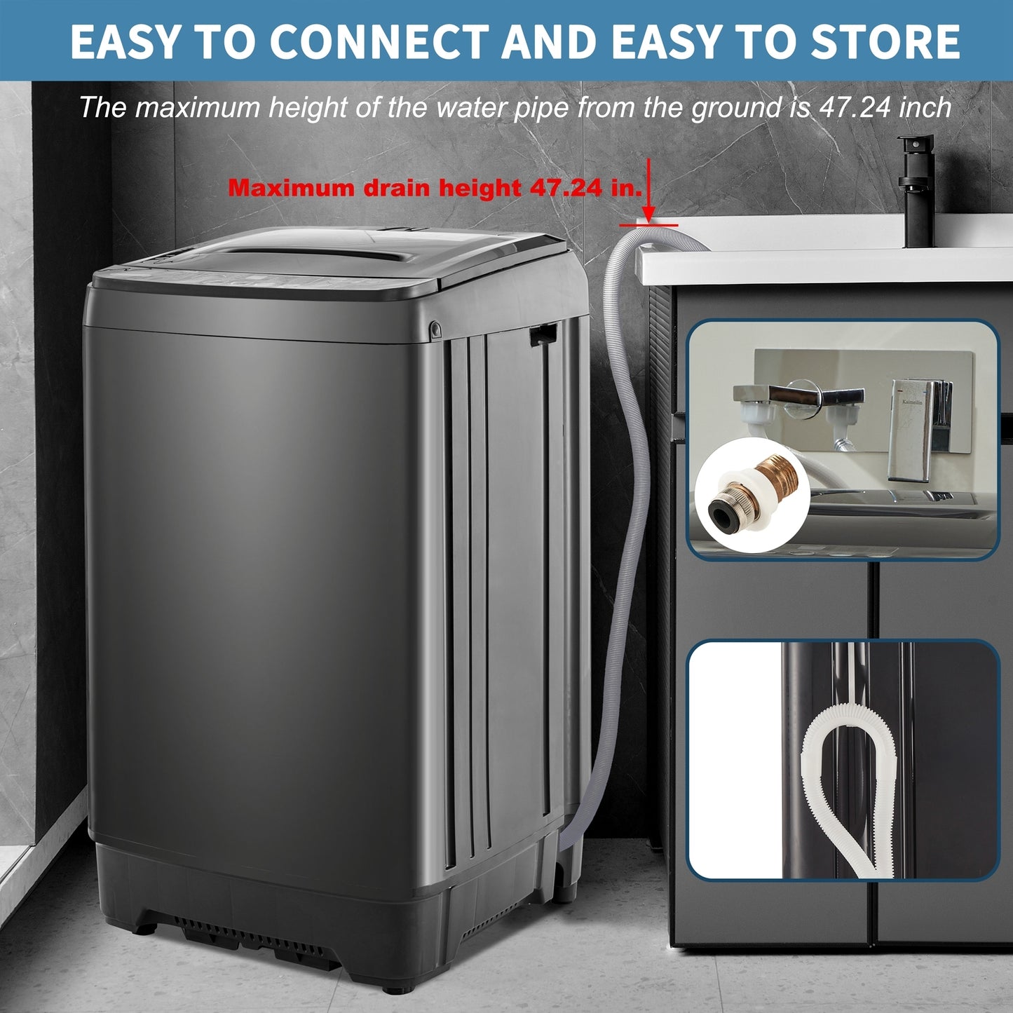 Compact home automatic washer, 17.6 lbs. of laundry, 8 water levels/10 programs for apartments, college dorms, RVs, camping and other places where space is limited