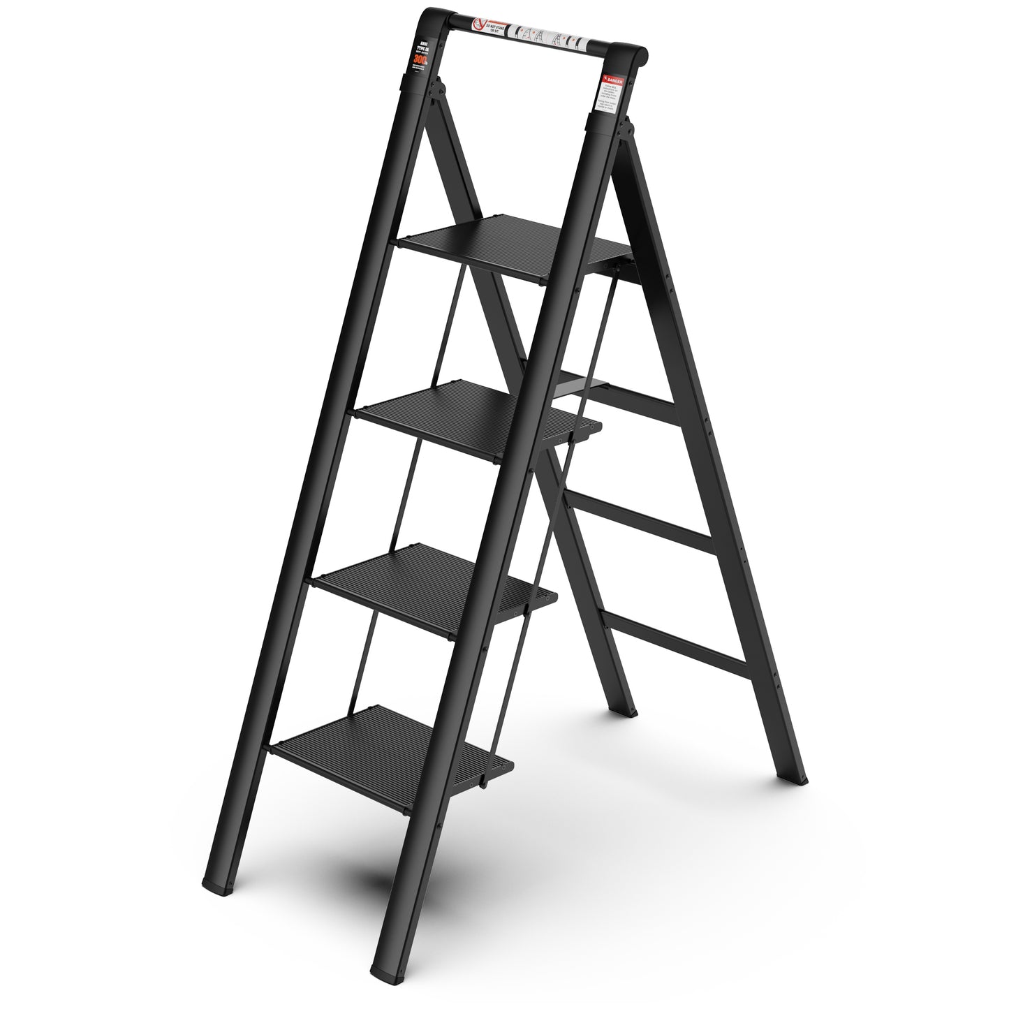 4 Step Ladder, Retractable Handgrip Folding Step Stool with Anti-Slip Wide Pedal, Aluminum Step Ladders 4 Steps, 300lbs Safety Household Ladder