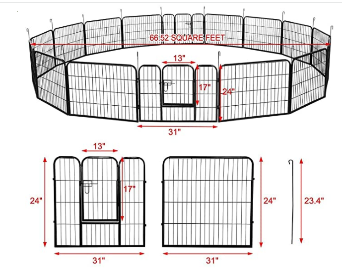 Dog Pen Indoor, 16 Panels 24-inch-high Dog Playpen for Small/Medium/Puppy Dogs, Rabbits Ducks, Heavy Duty Metal Pet Fence Outdoor Enclosure Kennel for RV Camping Play Yard