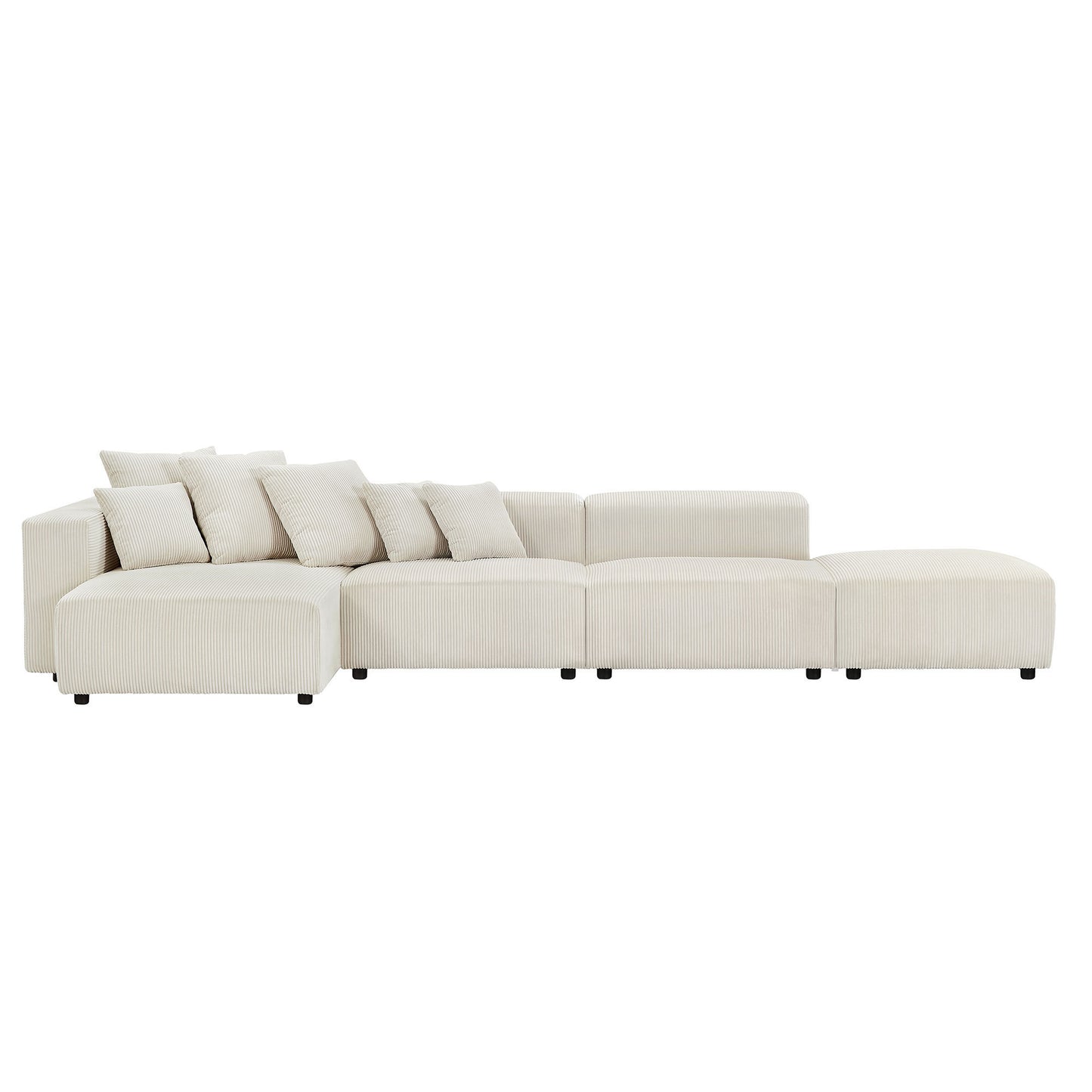 Soft Corduroy Sectional Modular Sofa 4 Piece Set, Small L-Shaped Chaise Couch for Living Room, Apartment, Office, Beige