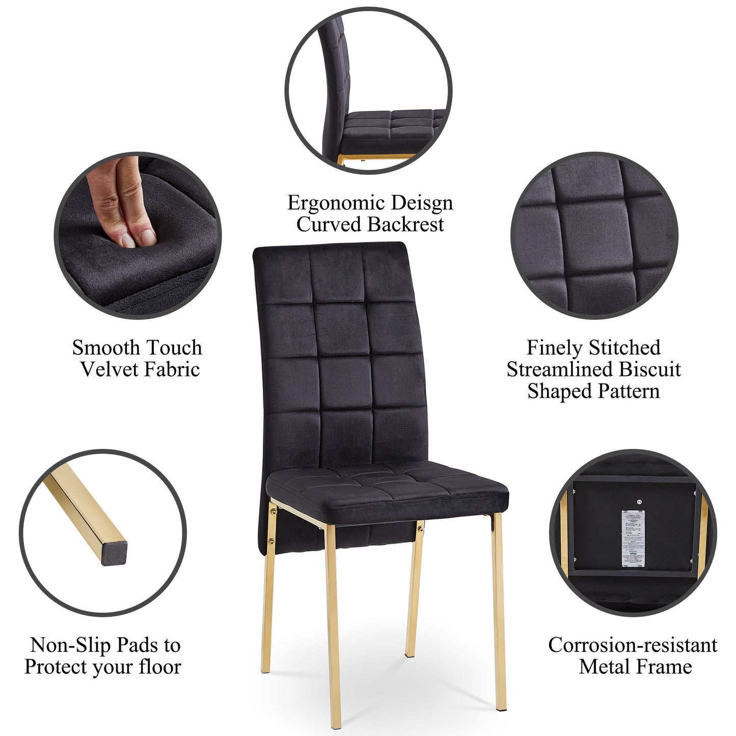 5-Piece Dining Set Including Black Velvet High Back Golden Color Legs Nordic Dining Chair & Creative Design MDF Dining Table