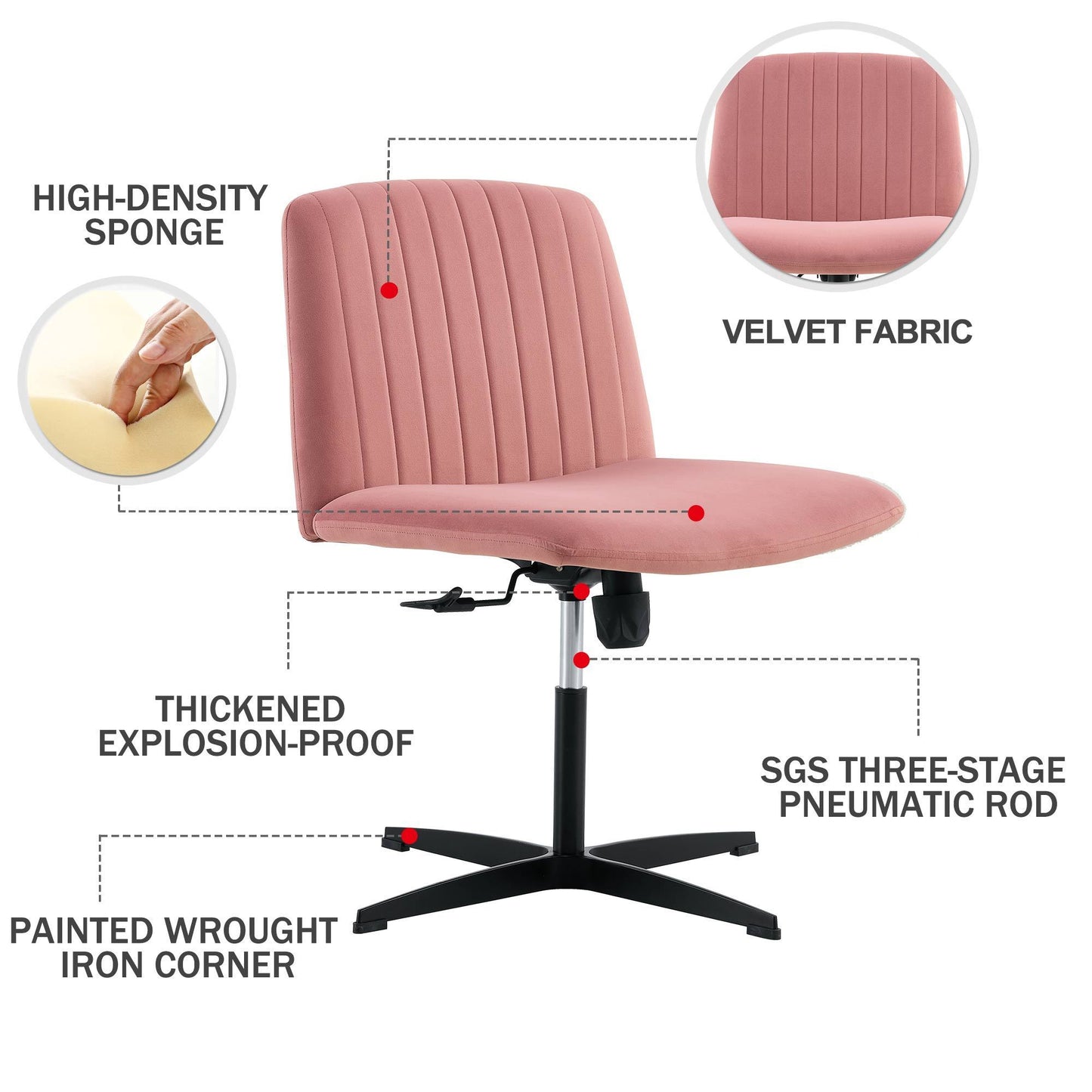 Pink Velvet Material. Home Computer Chair Office Chair Adjustable 360 °Swivel Cushion Chair With Black Foot Swivel Chair Makeup Chair Study Desk Chair. No WheelsW115167384