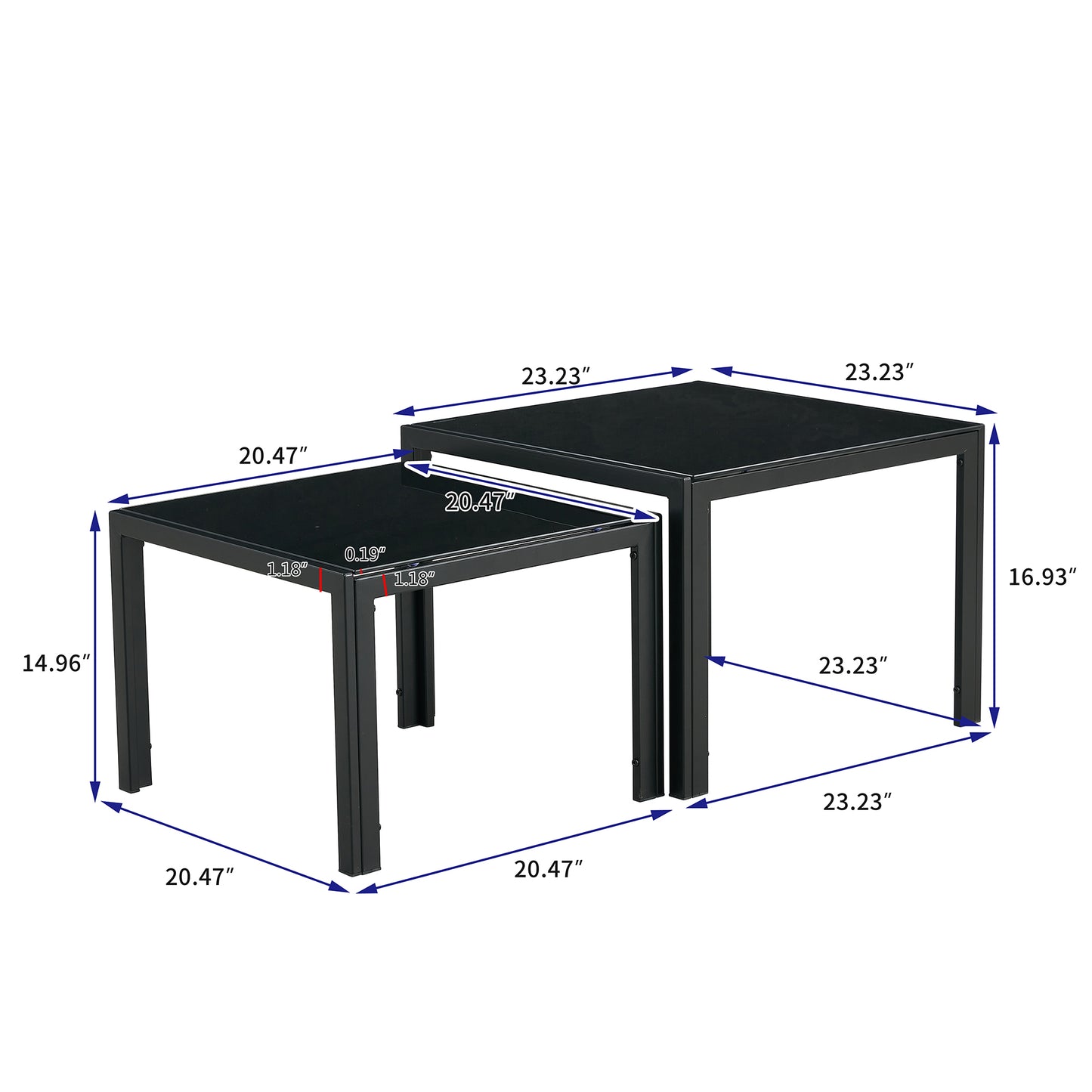 Black Nesting Coffee Table Set with Tempered Glass Finish for Modern Living Rooms