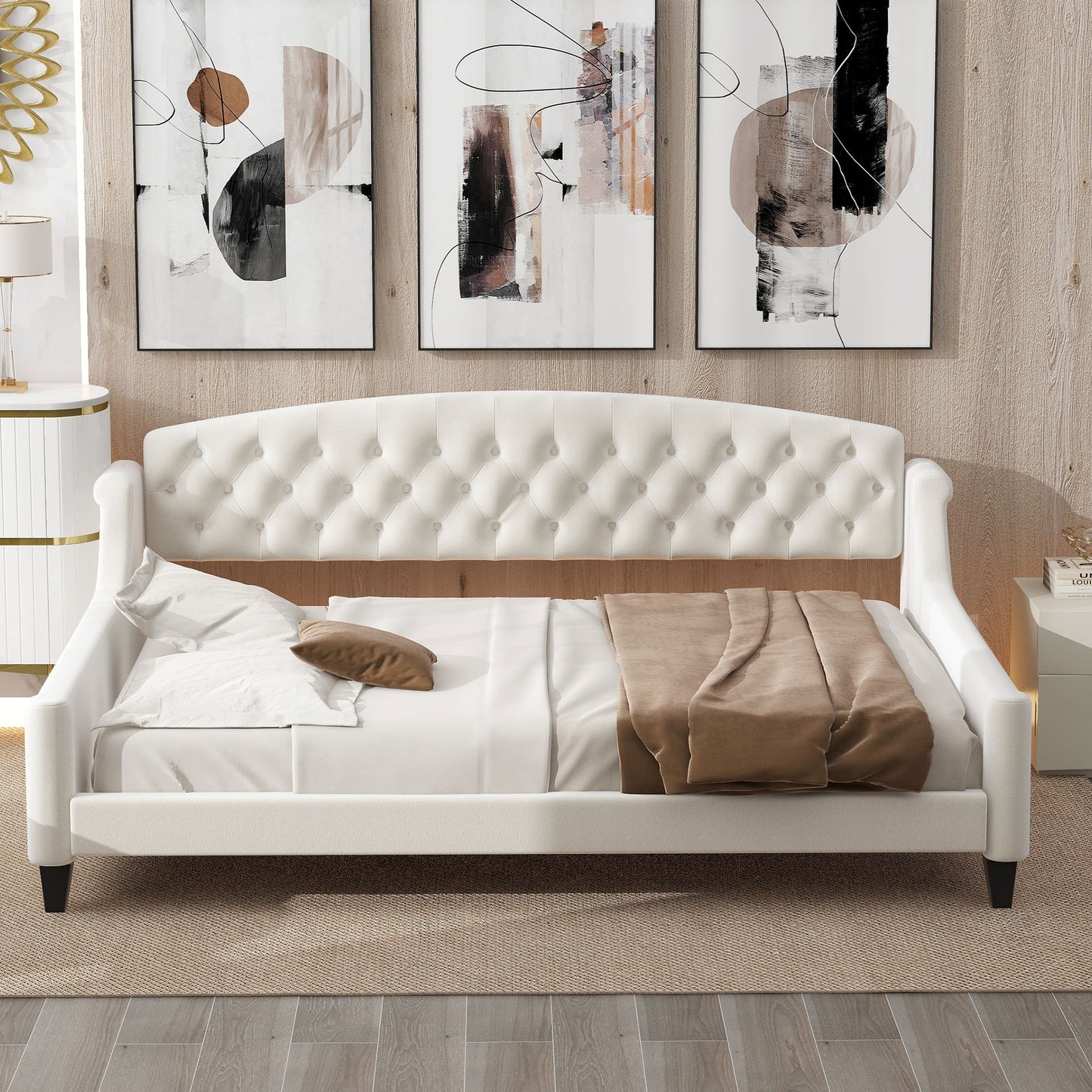 Modern Luxury Tufted Button Daybed, Full, Beige