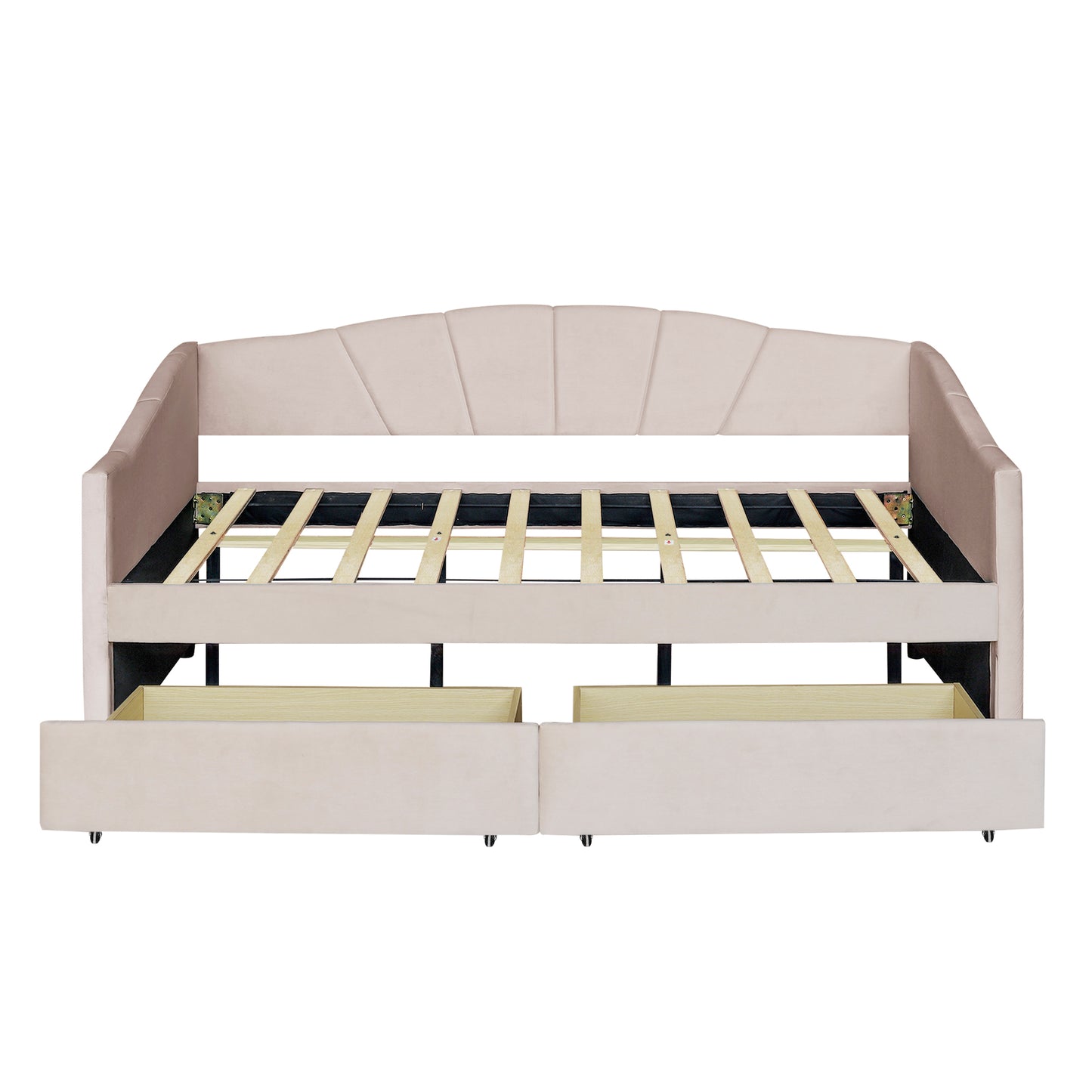 Upholstered daybed Twin Size with Two Drawers and Wood Slat  ,Beige