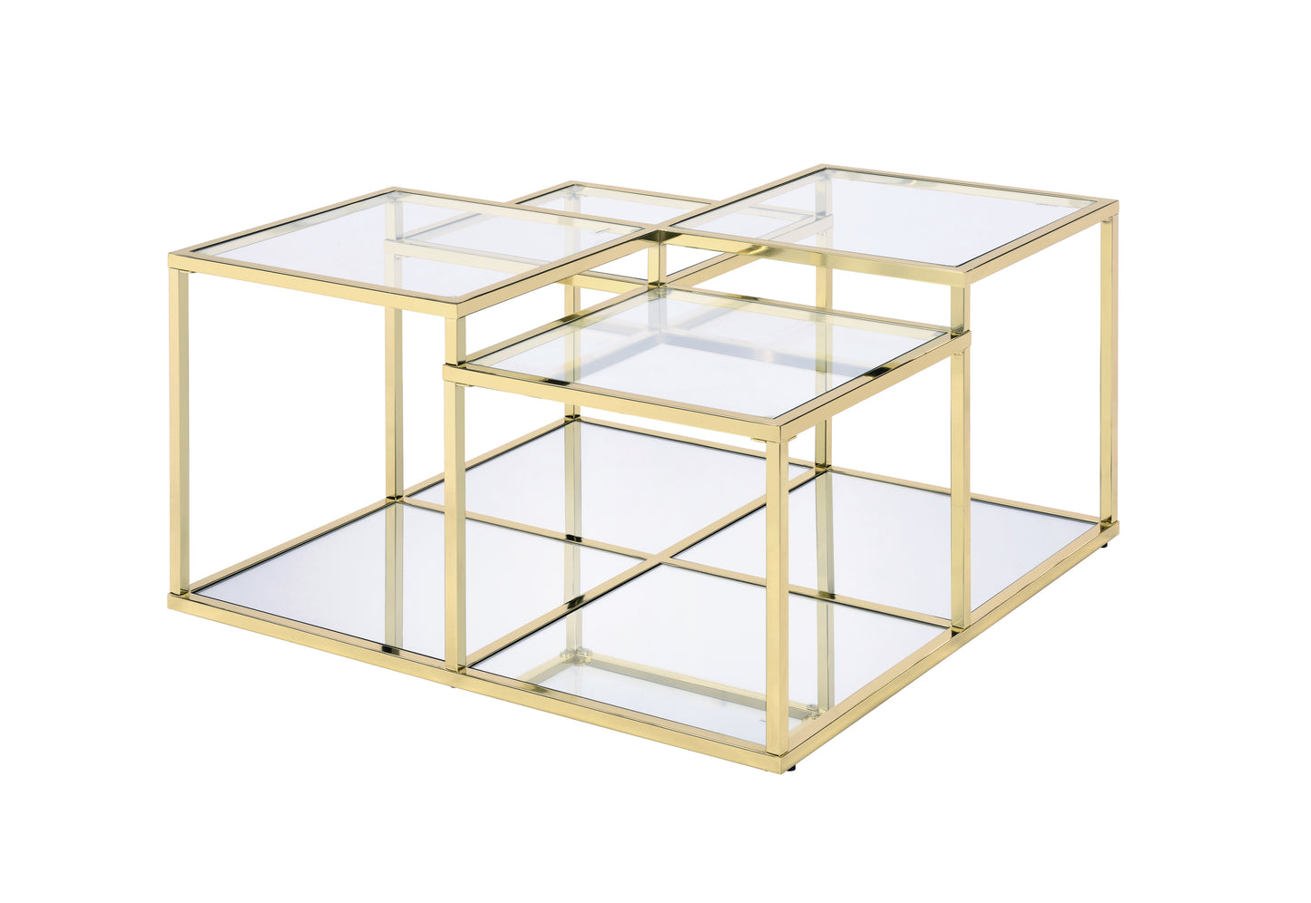 Uchenna Glass and Gold Coffee Table with Shelf