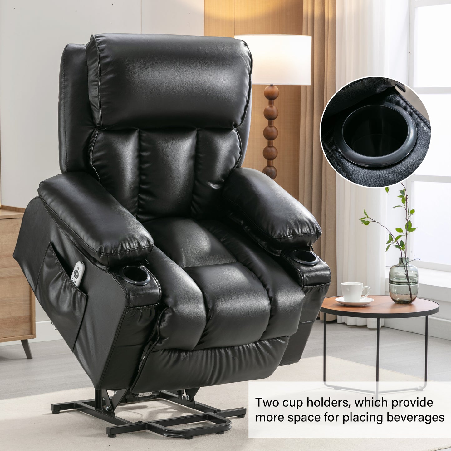 Comfort Plus Elderly Power Lift Recliner Chair with Heat, Massage, and Infinite Position - Black