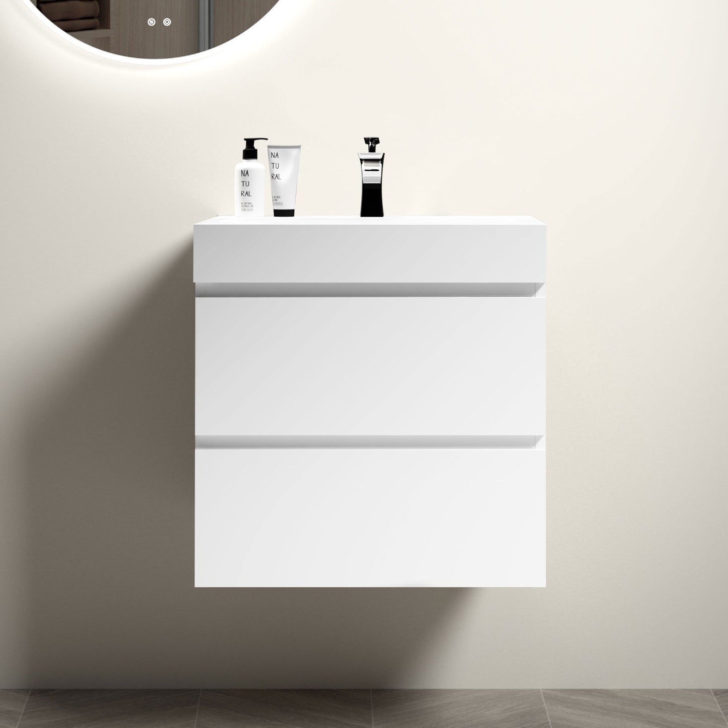 Alice-24W-201,Wall mount bathroom vanity WITHOUT basin, white color, with two drawer.