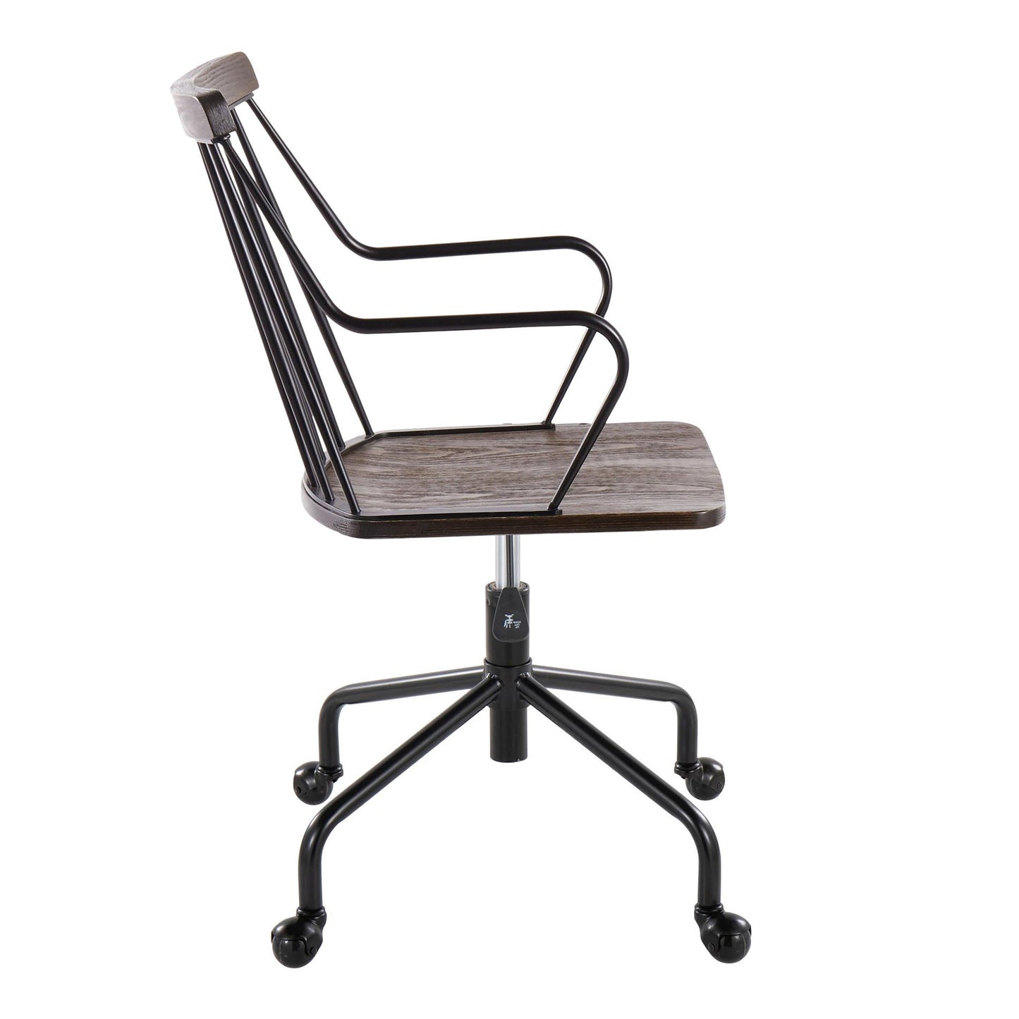 Preston Farmhouse Adjustable Office Chair in Black Metal and Walnut Wood by LumiSource