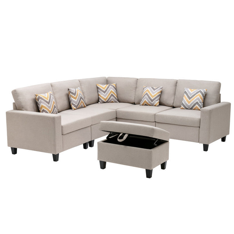 Elevate Your Living Space with the Nolan Beige Linen Fabric 6Pc Reversible Sectional Sofa