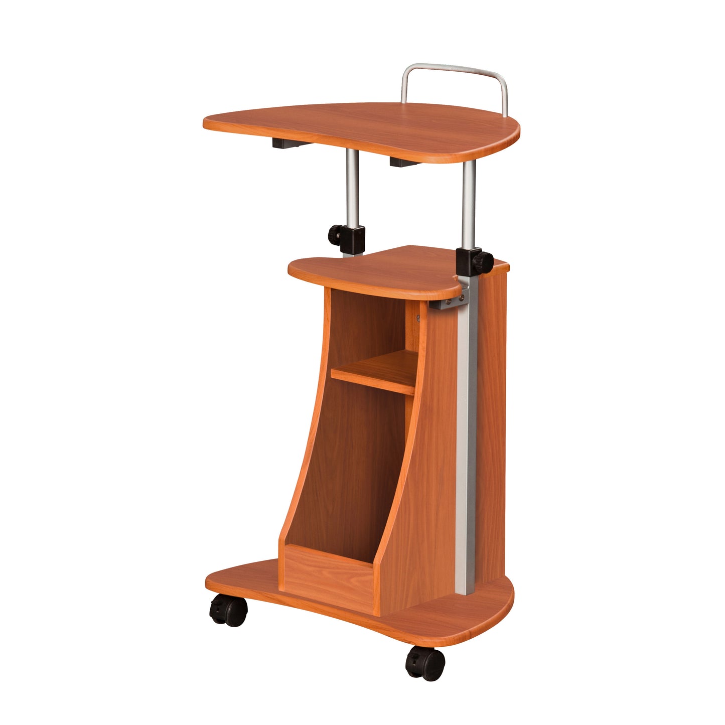 Adjustable Height Laptop Cart With Woodgrain Finish and Storage Stand