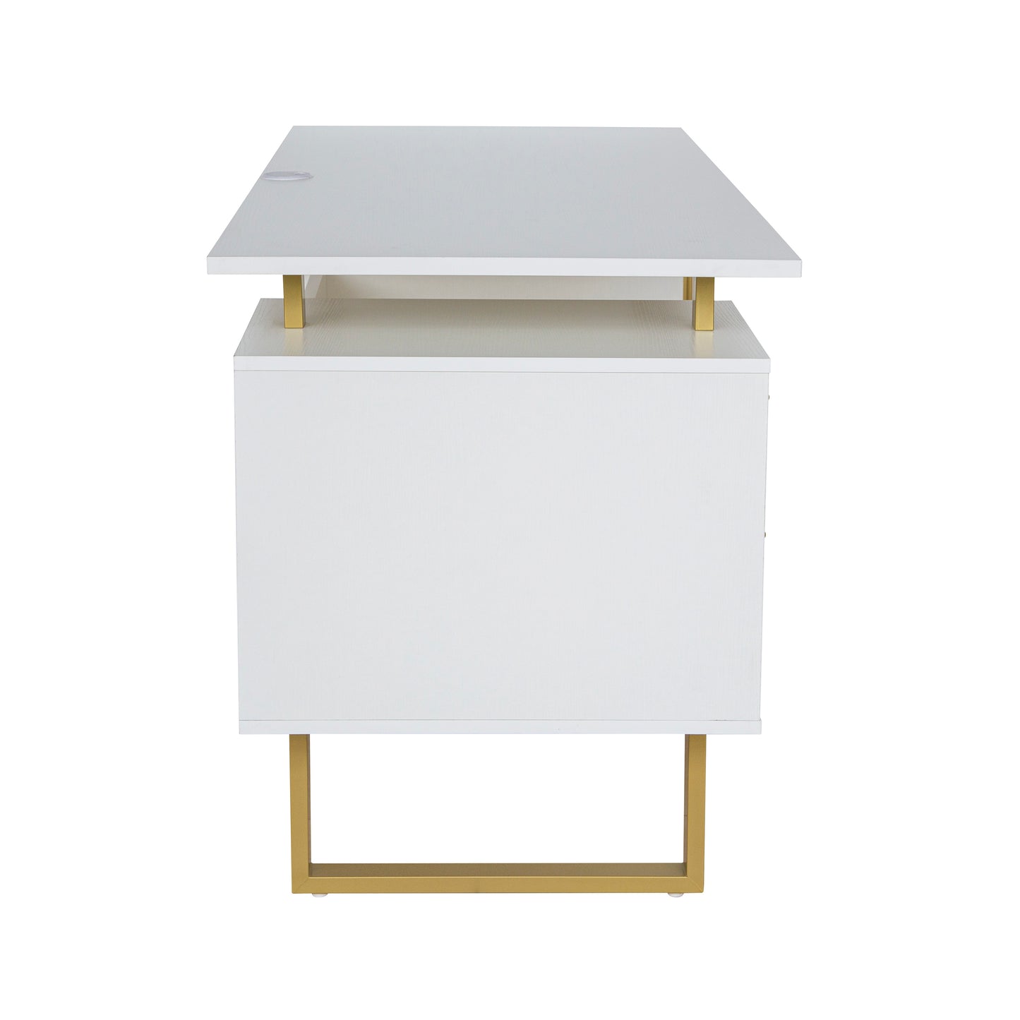 White and Gold Desk with Drawers & Storage, 51.25 Wide