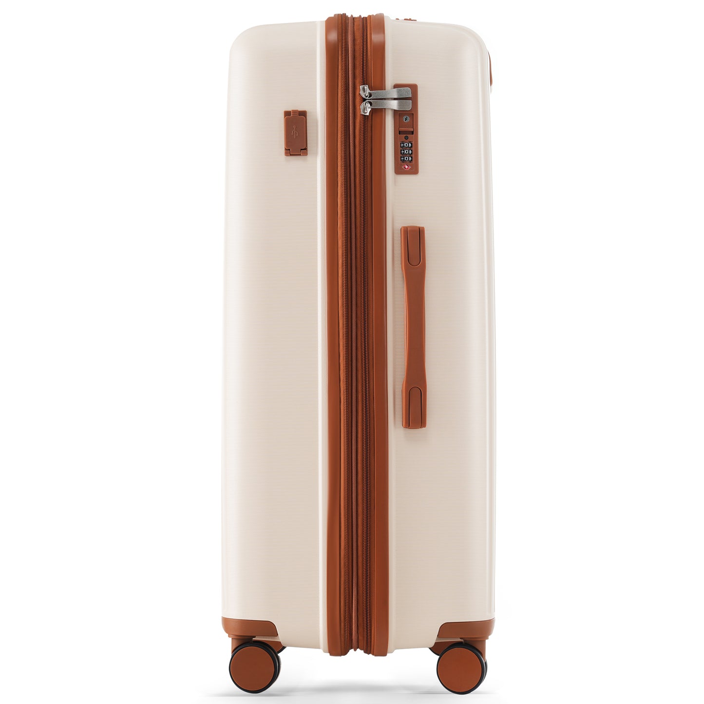 Luggage Sets 3 Piece Suitcase Set 20/24/28 with USB Port,Carry on Luggage Airline Approved,PP Lightweight Suitcase with Spinner Wheels,Ivory and Brown