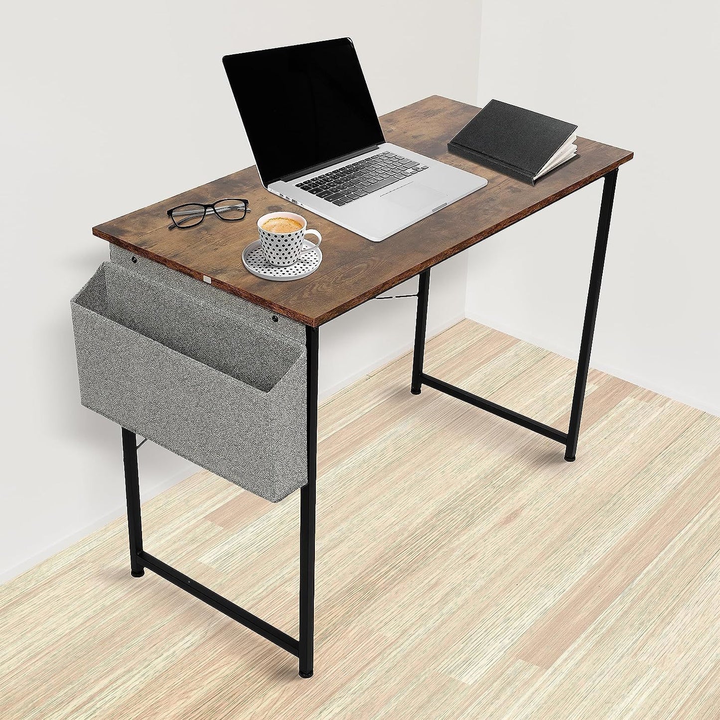 Brown 47-Inch Writing Desk with Storage Bag and Sturdy Metal Frame