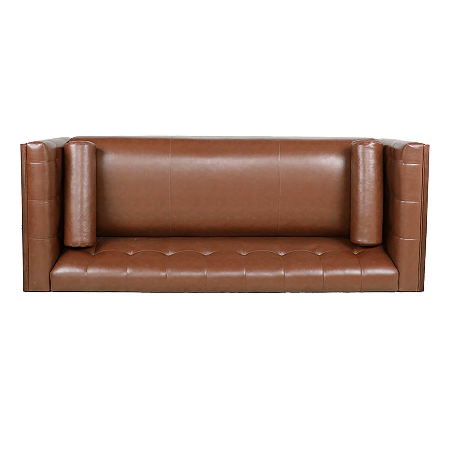 78.74 Brown Leather 3-Seater Sofa with Round Pillows