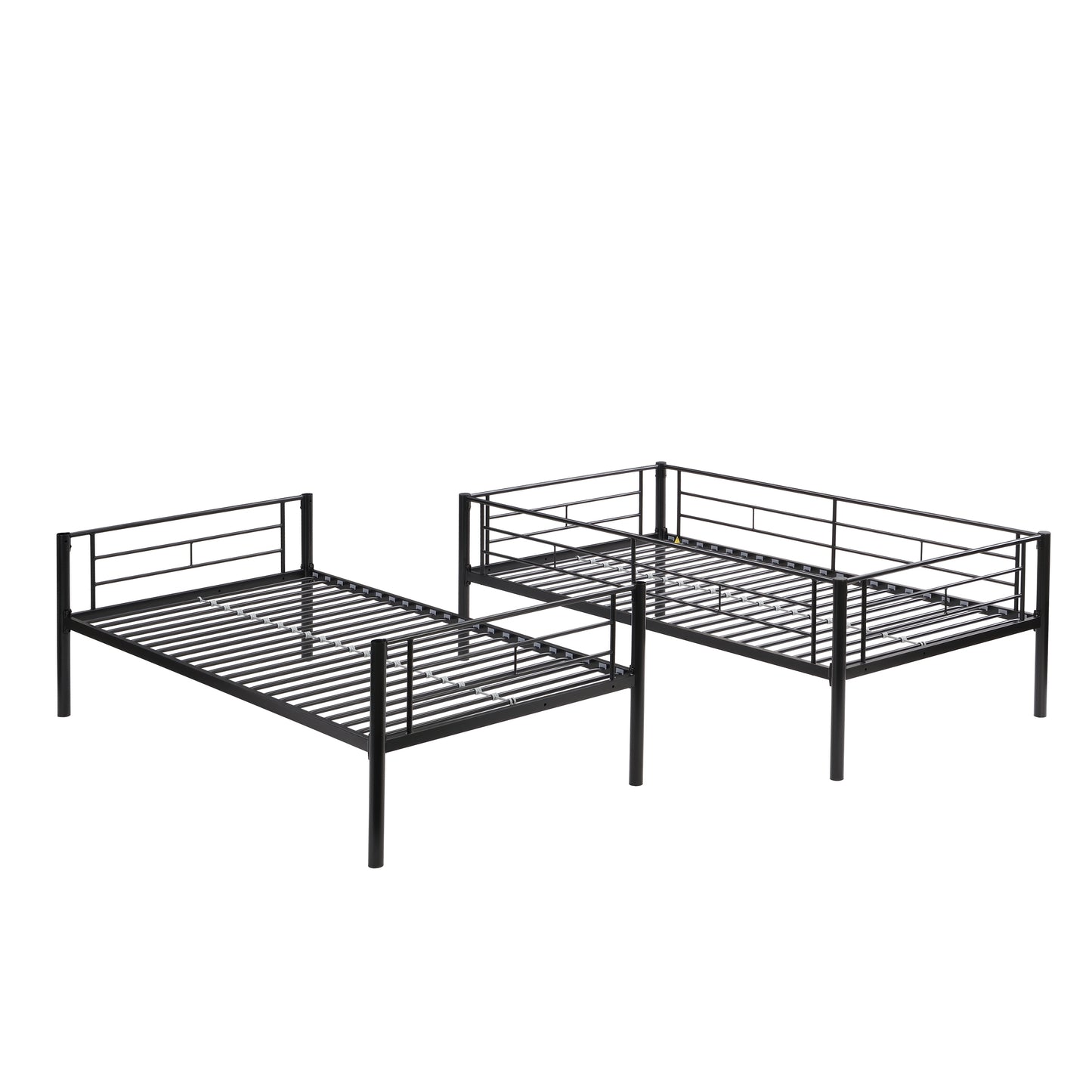 Convertible Twin Over Twin Metal Bunk Bed with 2 Ladders, Guardrail, and Storage Space in Black