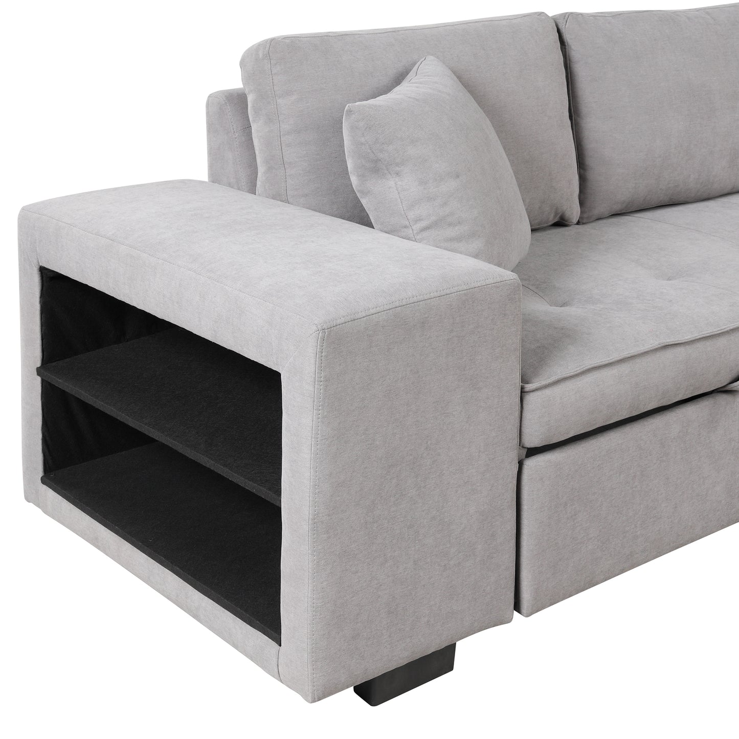 Gray L-Shape Sleeper Sectional Sofa with Storage Chaise and 2 Stools