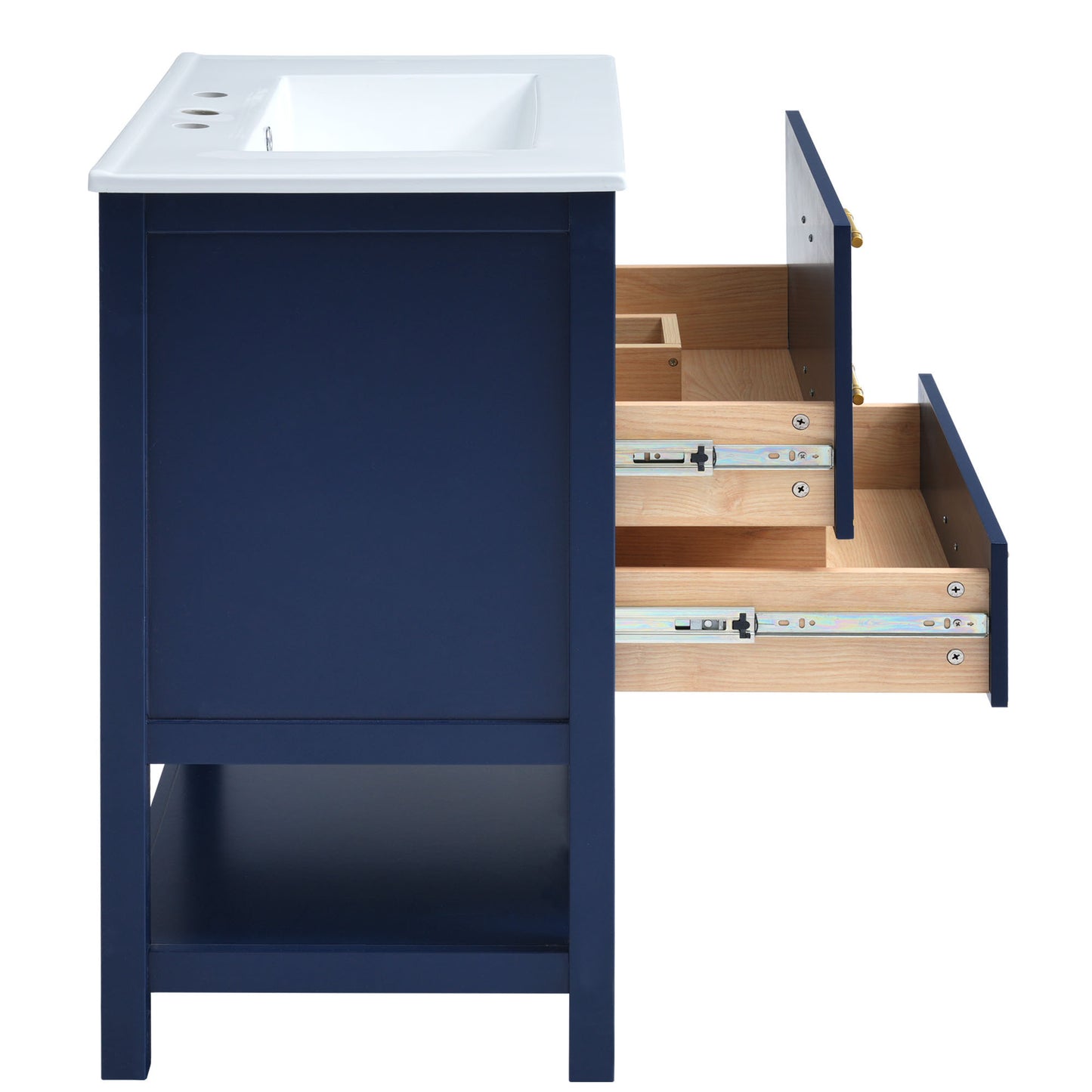 Modern 30inch Navy Blue/White Bathroom Vanity Cabinet Combo with OpenStorge, Two Drawers