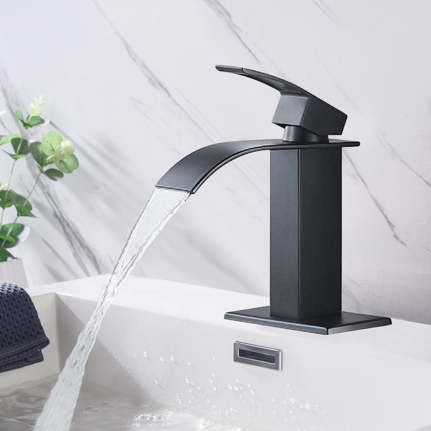 Bathroom Vanity Sink Faucet with Waterfall Spout and Single Handle