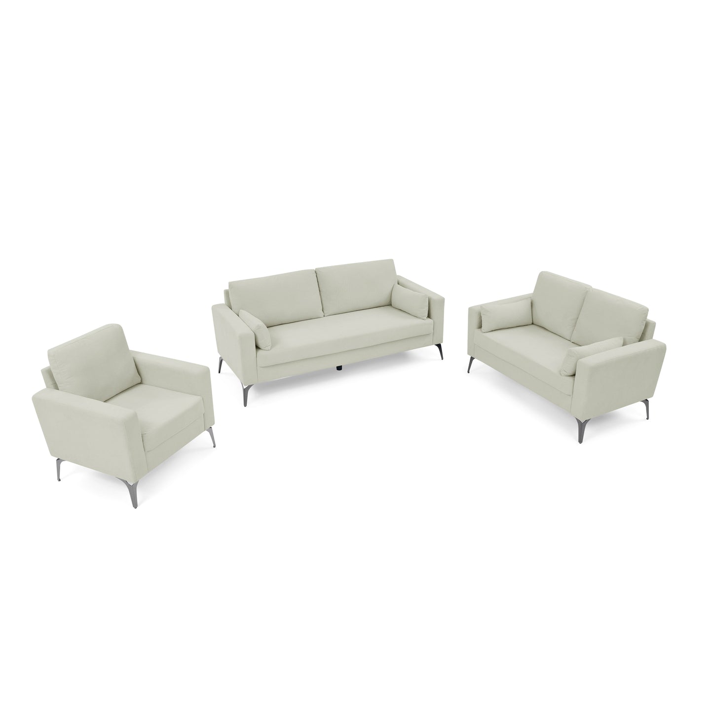 3-Piece Corduroy Beige Living Room Sofa Set with 3-Seater Sofa, Loveseat, and Sofa Chair