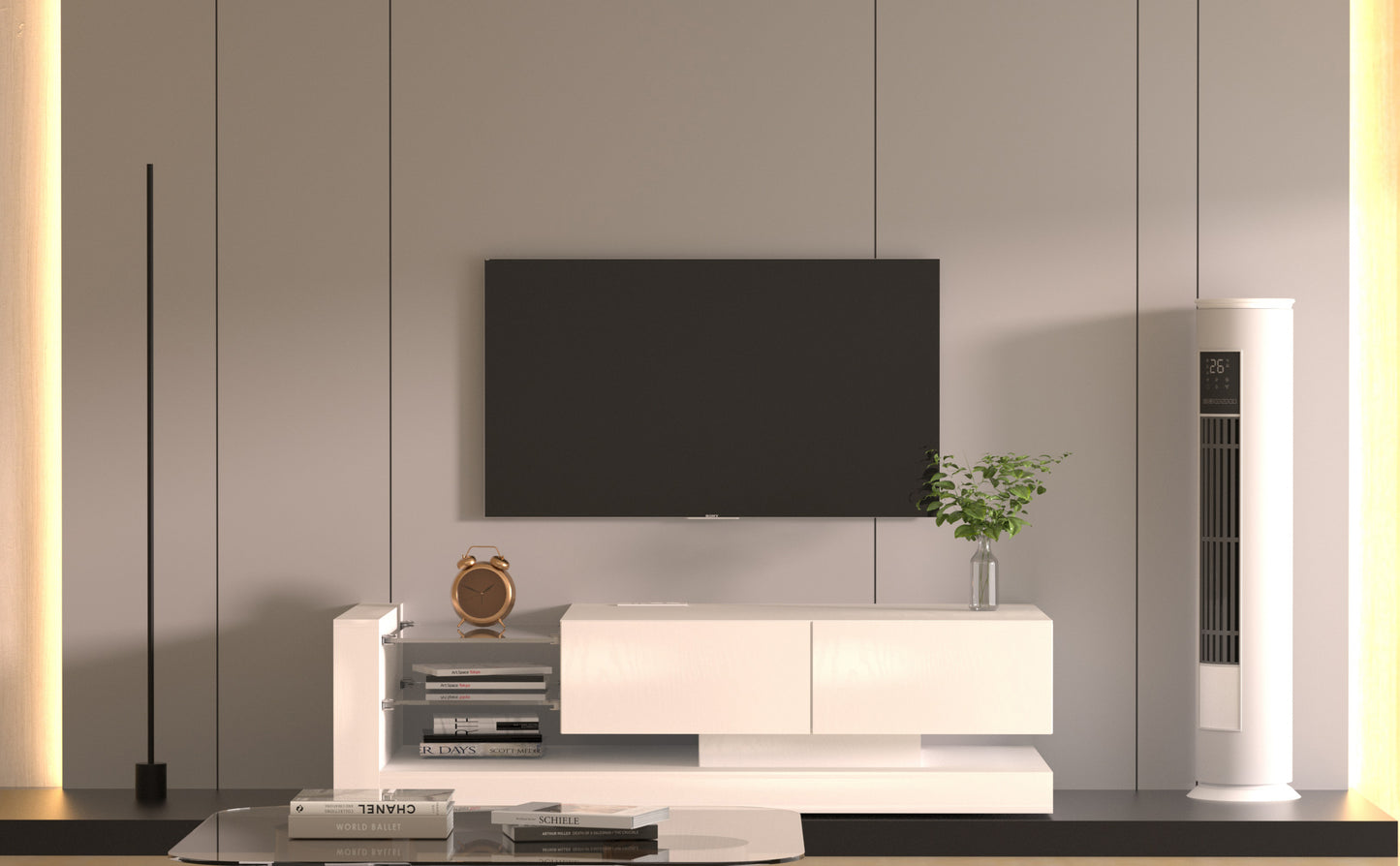 Ivory TV Stand with Color-Changing LED Lights and Ample Storage for 75-inch TVs