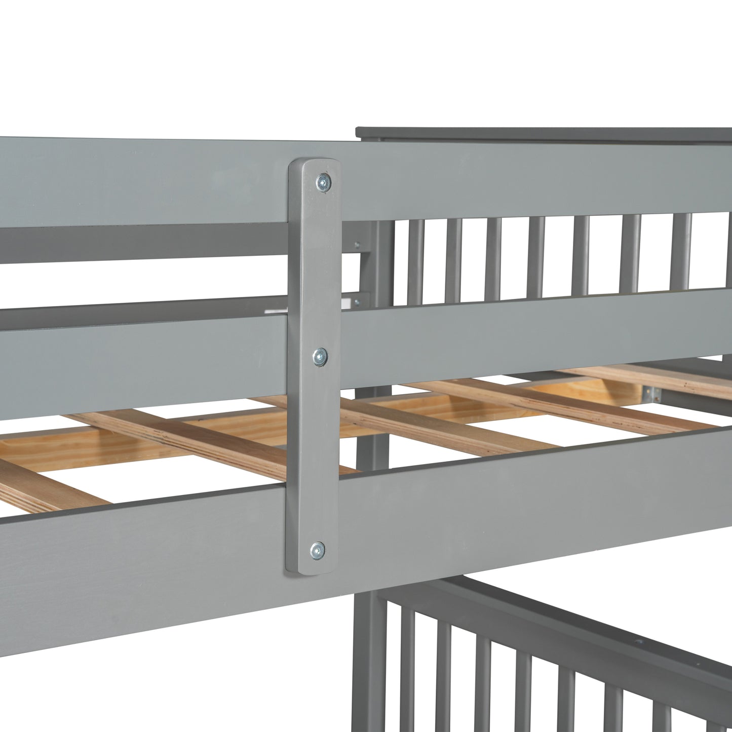 Gray Full-Over-Full Bunk Bed with Storage Drawers and Ladders