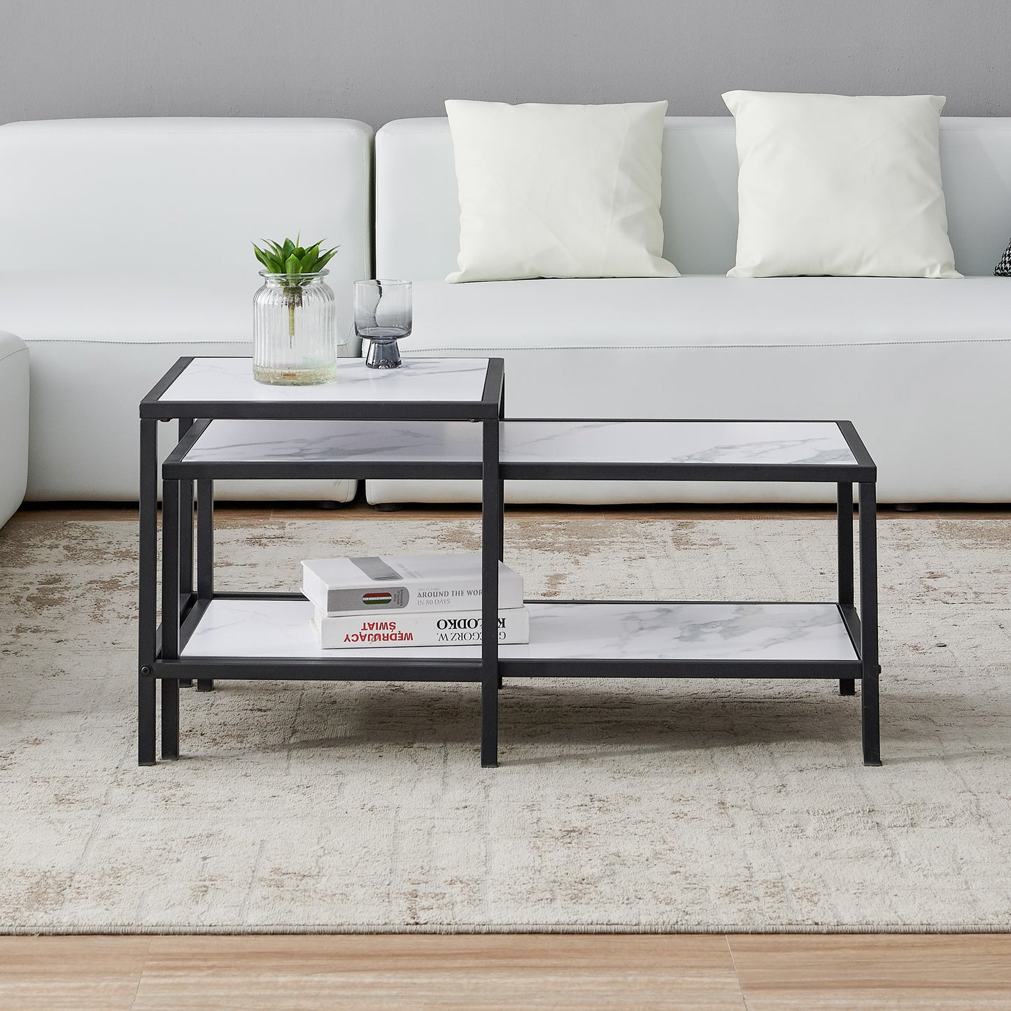 Contemporary Marble Finish Nesting Coffee Table Set