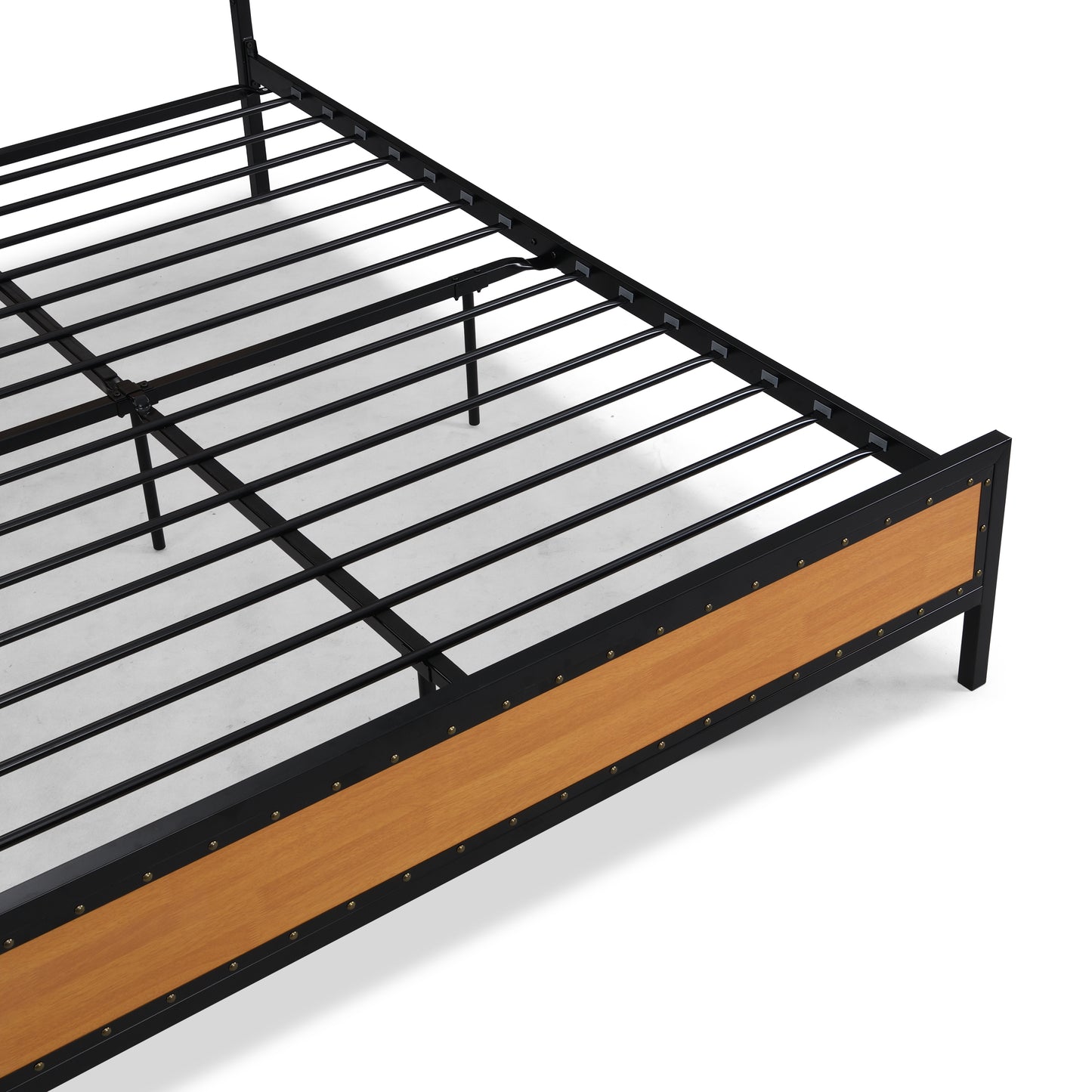 Industrial Platform Queen Bed Frame/Mattress Foundation with Rustic Headboard and Footboard, Strong Steel Slat Support, No Box Spring Needed, Noise Free, Easy Assembly