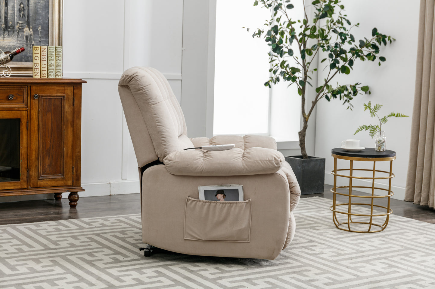 Electric Power Lift Massage Recliner Chair with Heat and Vibration, Beige - Comfortable and Customizable Electric Lift Recliner with Massage Function