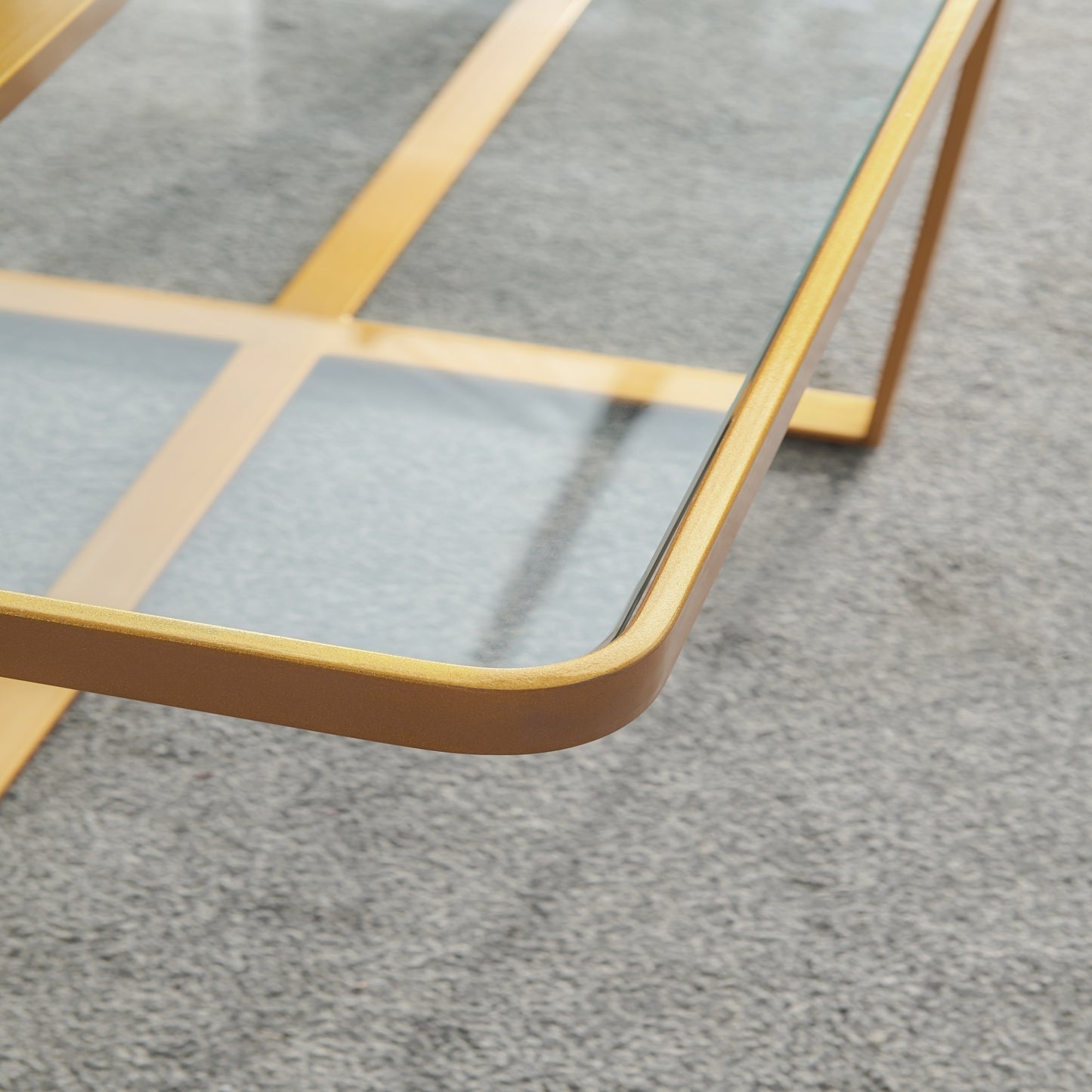 Sleek Rectangle Coffee Table with Golden Metal Frame and Tempered Glass Tabletop