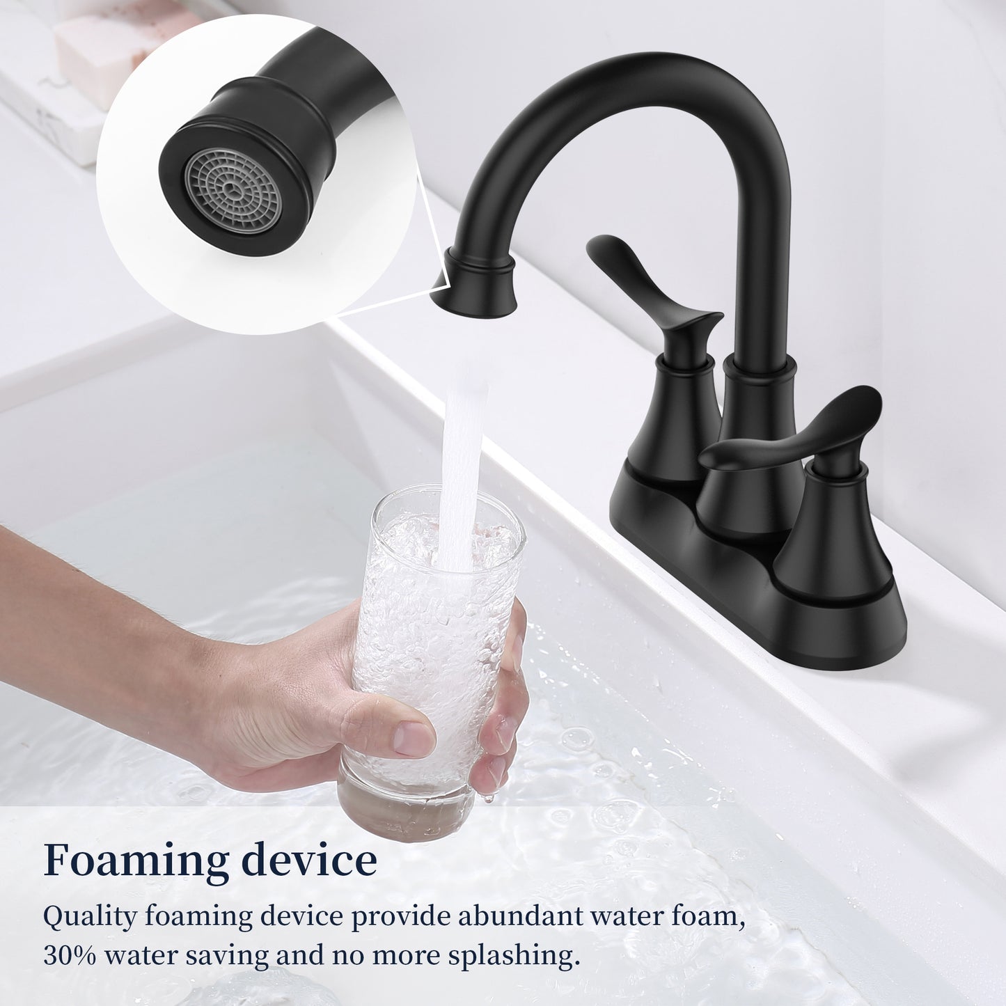 Black Modern Bathroom Sink Faucet with 2-Handle Controls & Swivel Spout